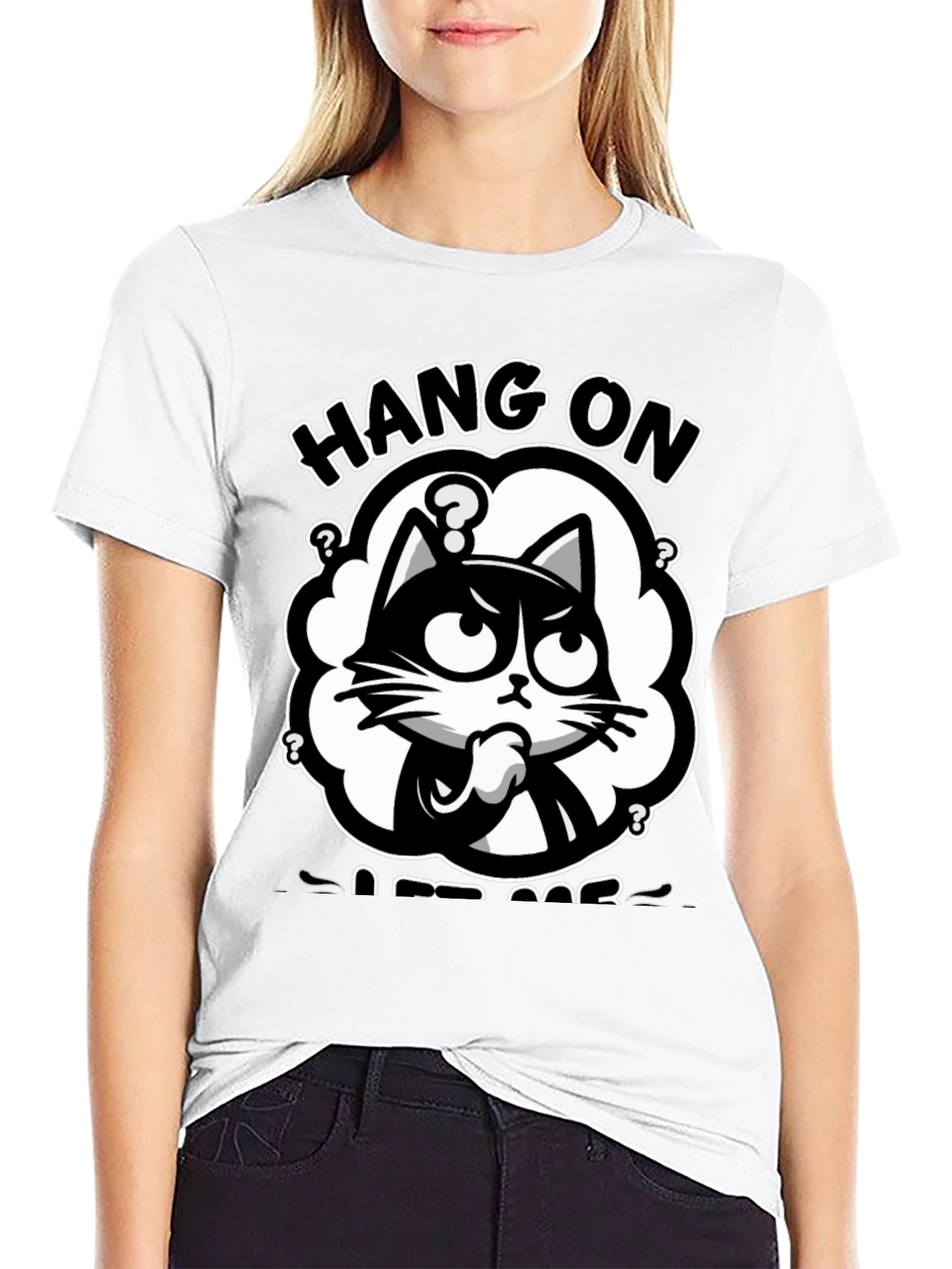 Black Hang On Let Me Overthink Cat T-Shirt view 9