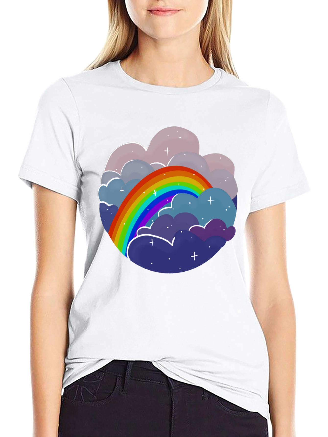 Black Rainbow Cloud Graphic Tee - Unisex Cotton T-Shirt view 9