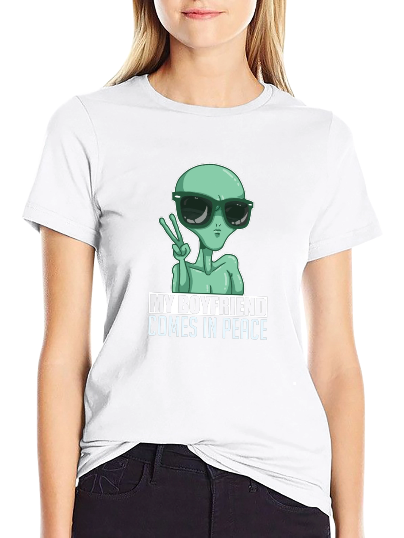 Black My Boyfriend Comes In Peace Alien Graphic Tee view 9