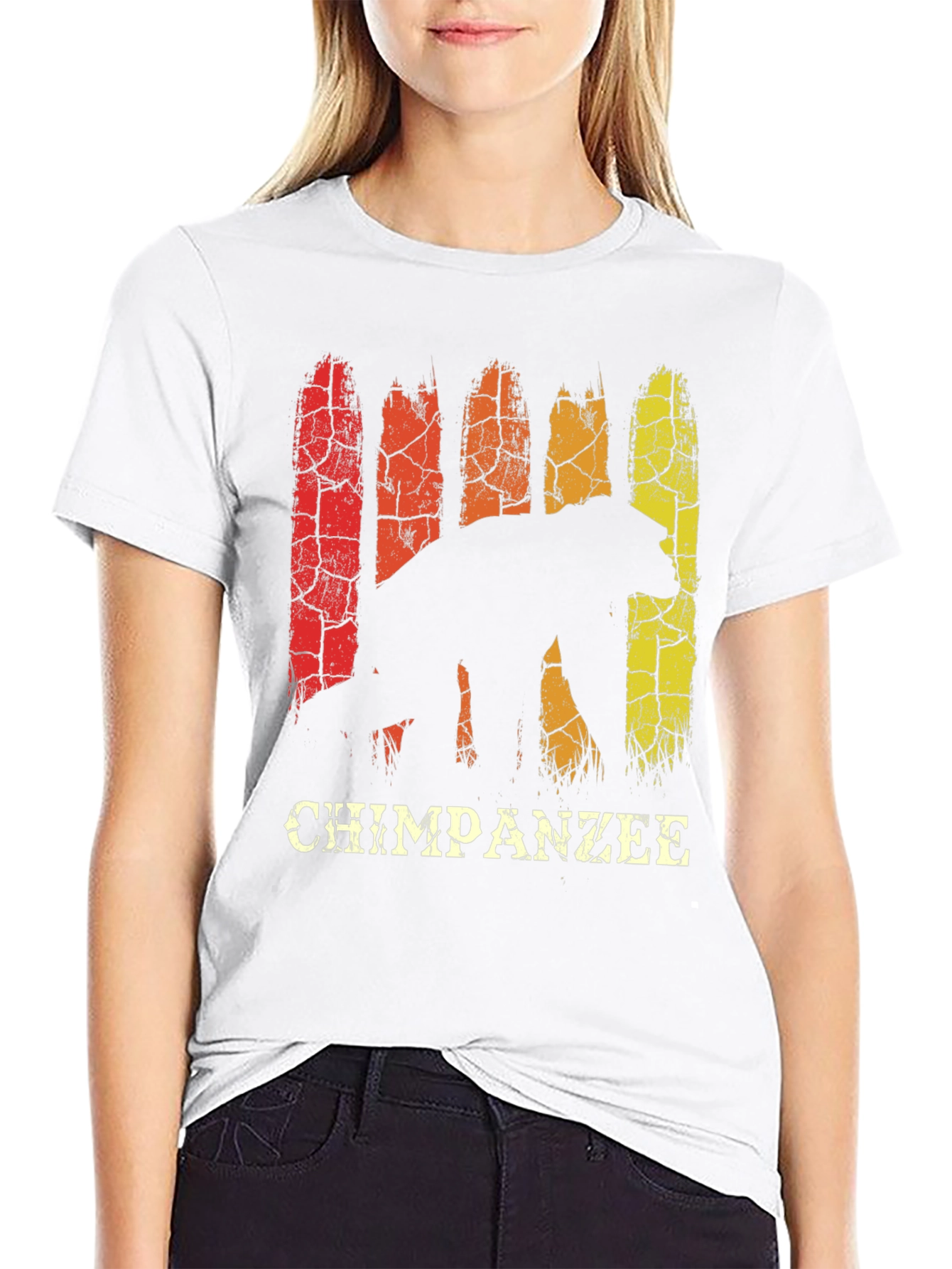 Black Chimpanzee Silhouette Retro Style Graphic T-Shirt view 9