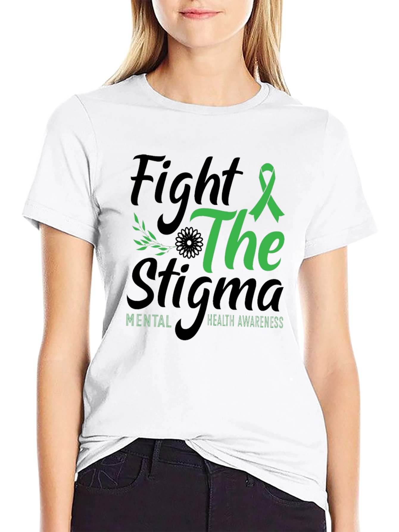 Black Fight the Stigma Mental Health Awareness T-Shirt view 9