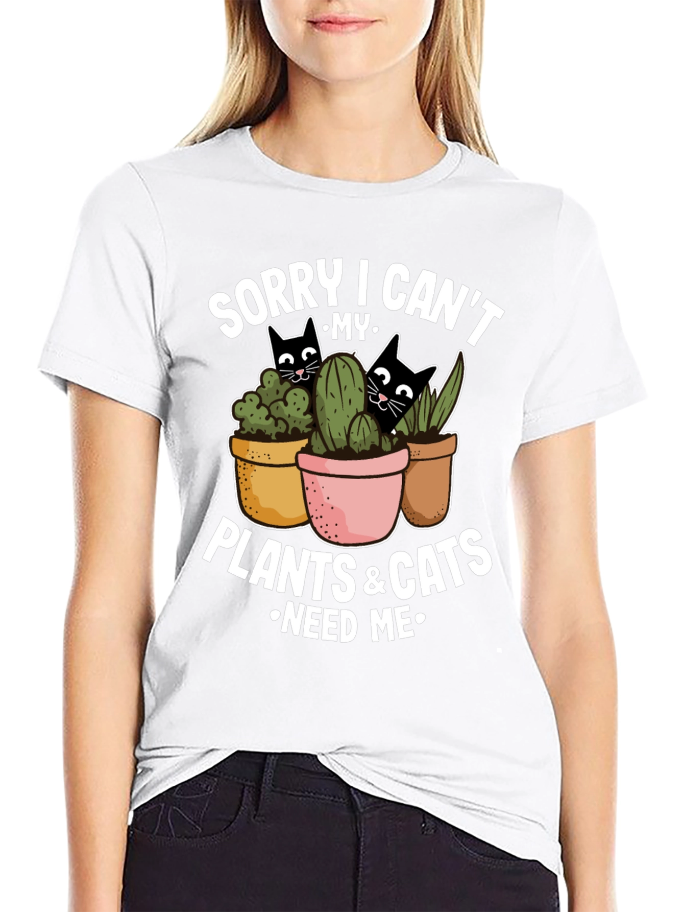 Black Plant & Cat Lover T-Shirt: Sorry I Can't view 9