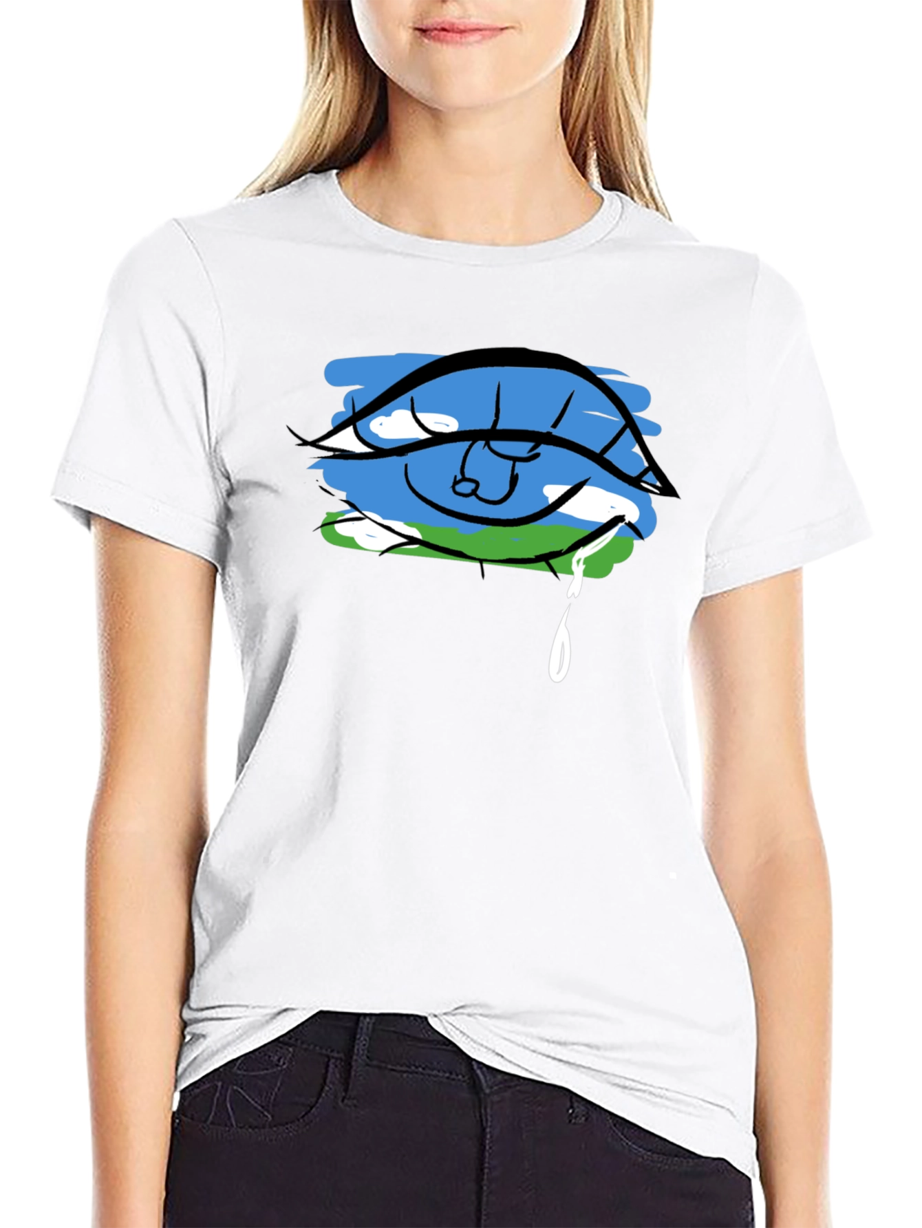 Black Eye Crying Earth Graphic Black T-Shirt view 9
