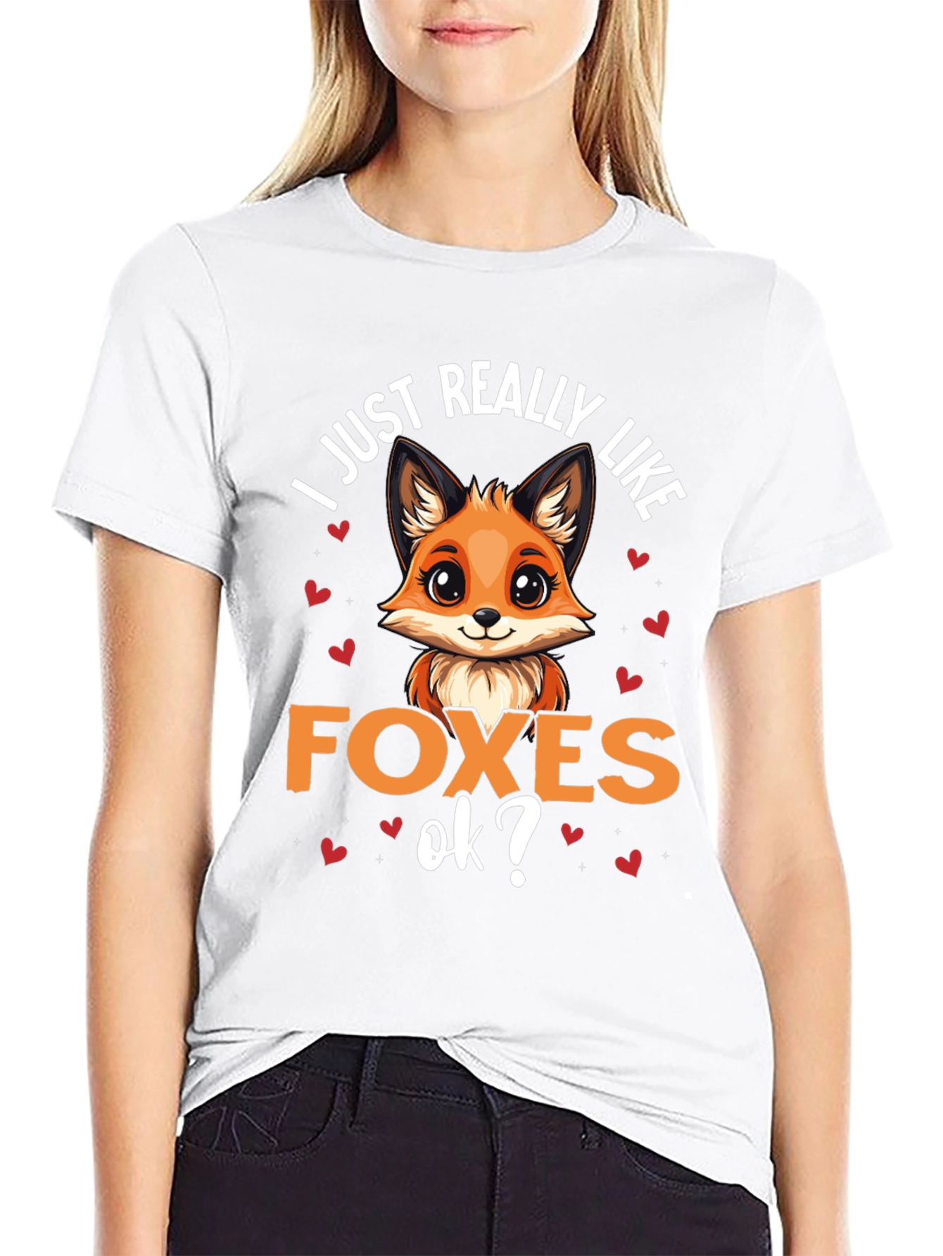 Black Cute Fox Lover T-Shirt - "I Just Really Like Foxes, Ok?" view 9