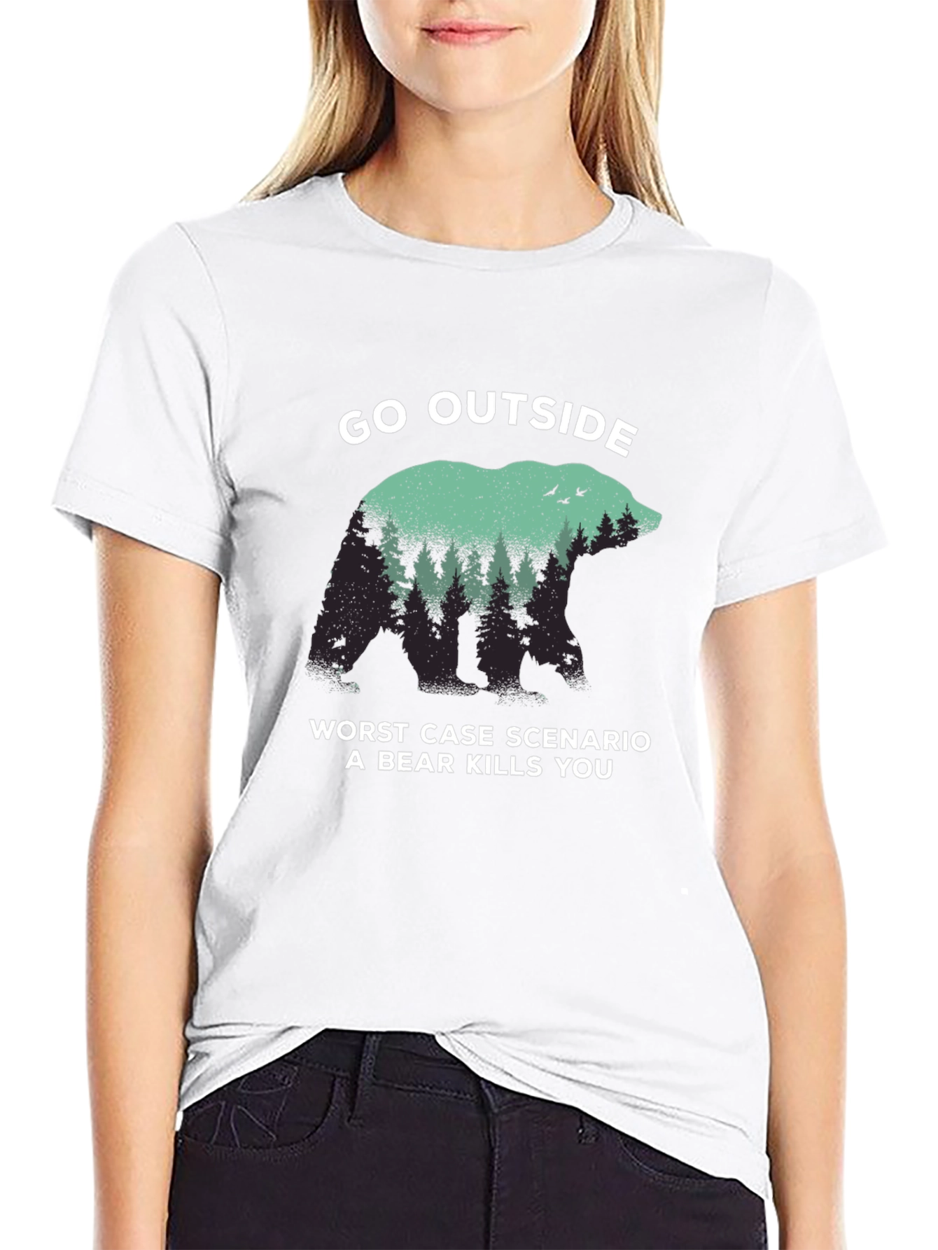 Black Go Outside Bear Graphic T-Shirt view 9