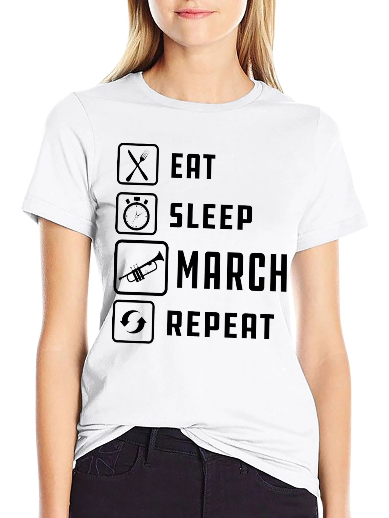Black Eat Sleep March Repeat T-Shirt - Band/Musician Life view 9
