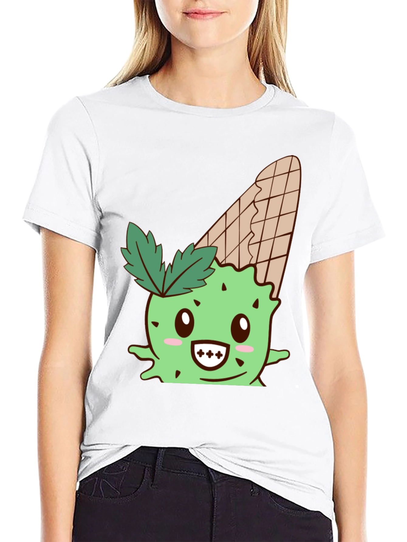 Black Cute Ice Cream Cactus Graphic Tee - Black view 9
