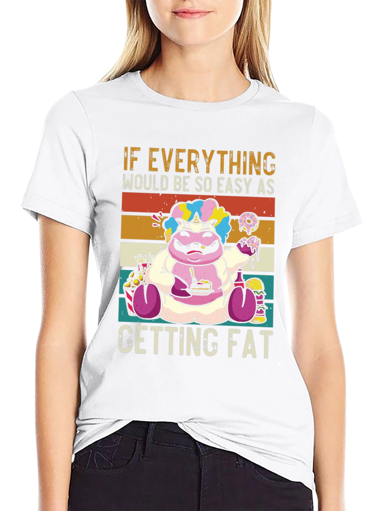 Black Funny Unicorn Hippo Easy Getting Fat Graphic T-Shirt view 9