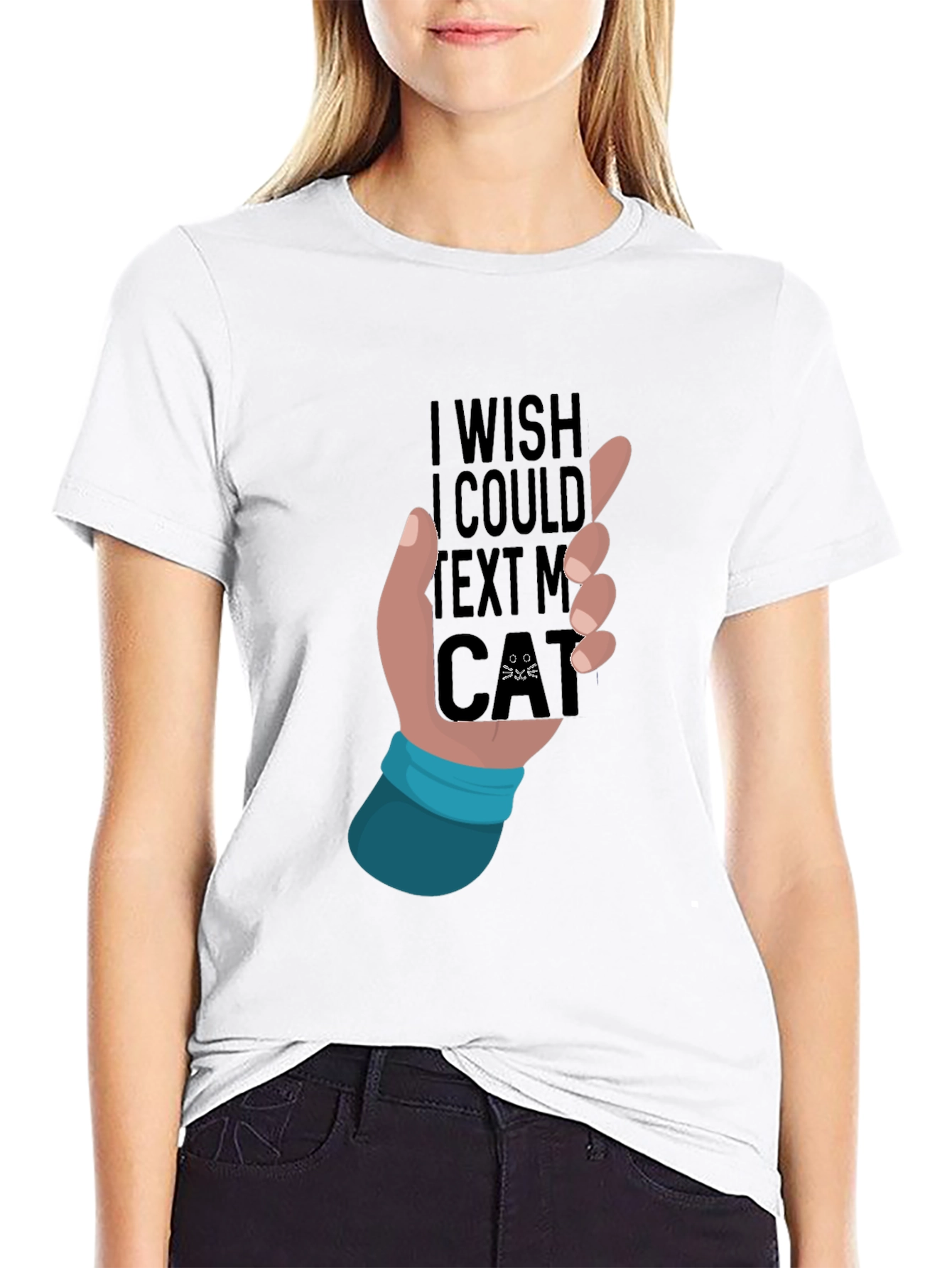 Black I Wish I Could Text My Cat T-Shirt view 9