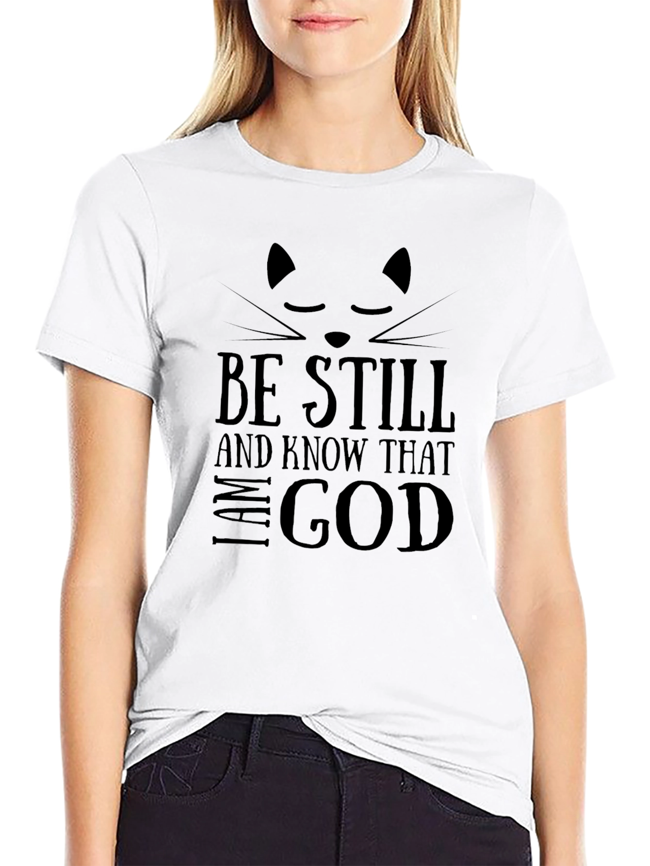 Black Be Still & Know Cat T-Shirt - Black view 9