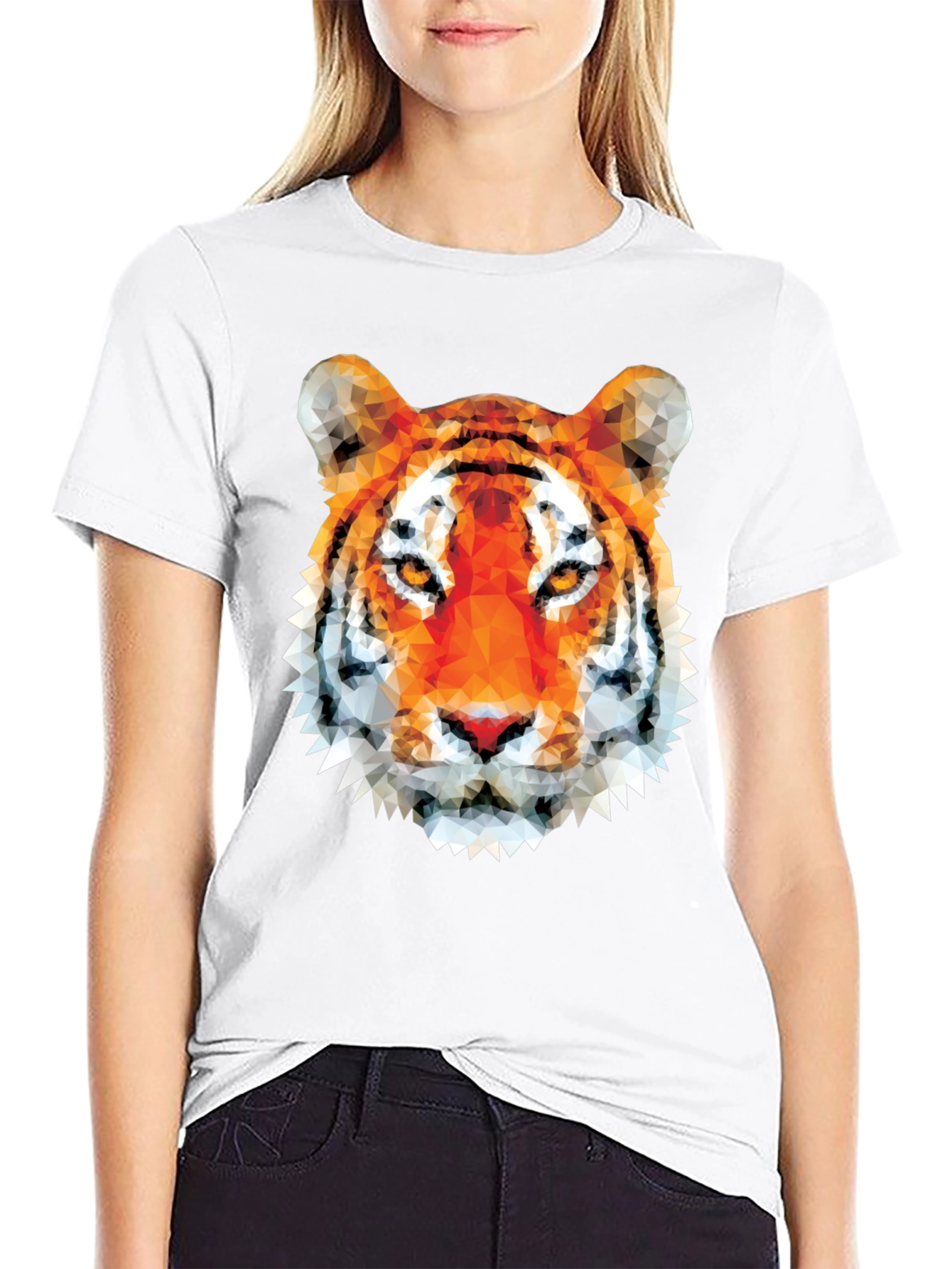 Black Geometric Tiger Graphic Tee - Modern Animal Print view 9