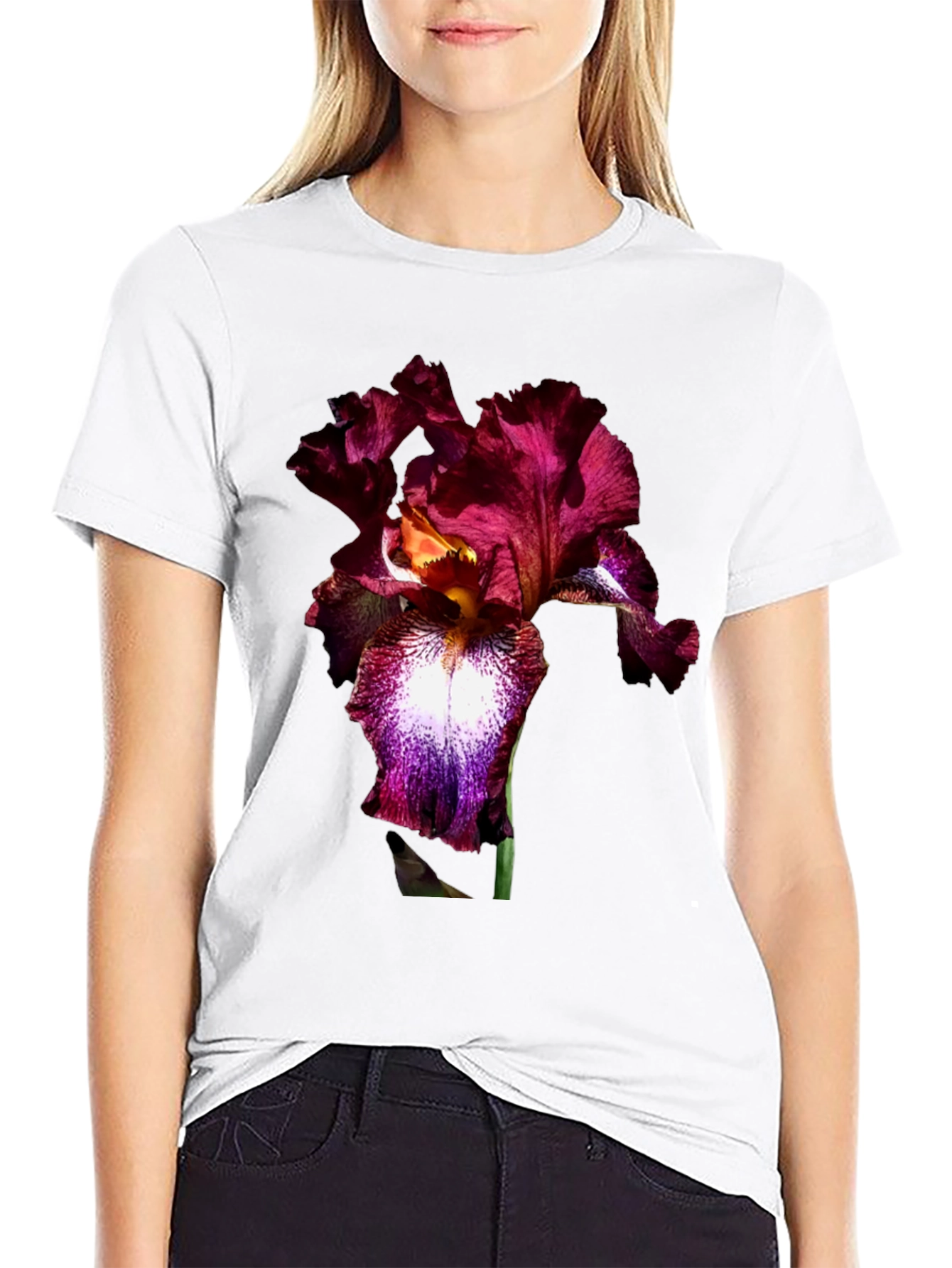Black Floral Iris Print Black T-Shirt view 9