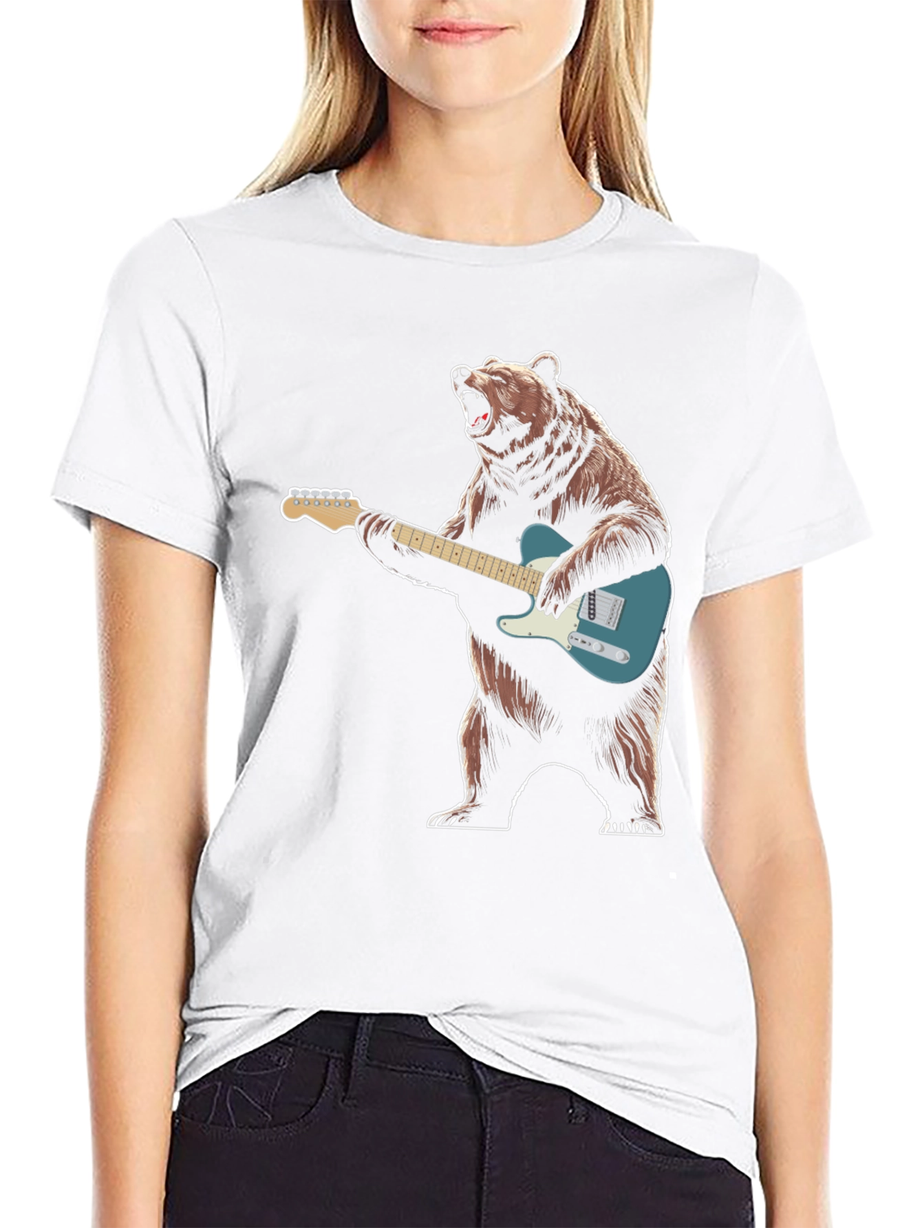Black Bear Playing Guitar Graphic T-Shirt view 9