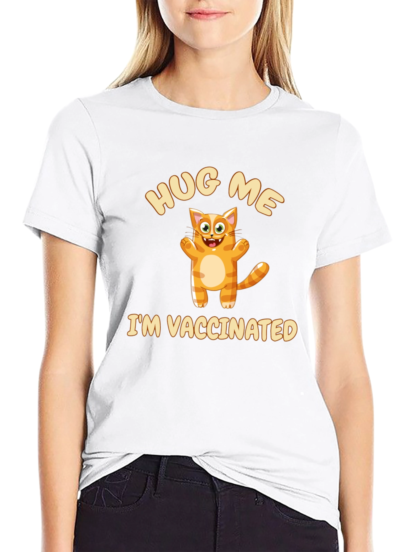 Black Hug Me I'm Vaccinated Cat Graphic T-Shirt view 9