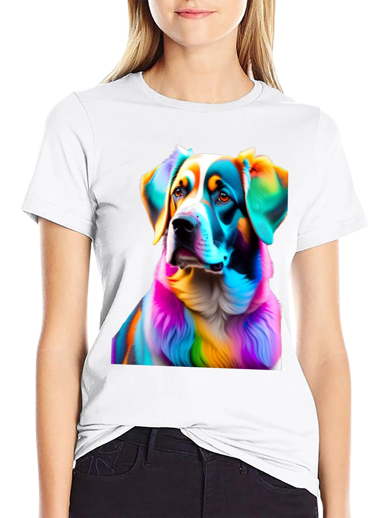 Black Rainbow Dog Portrait Black T-Shirt view 9
