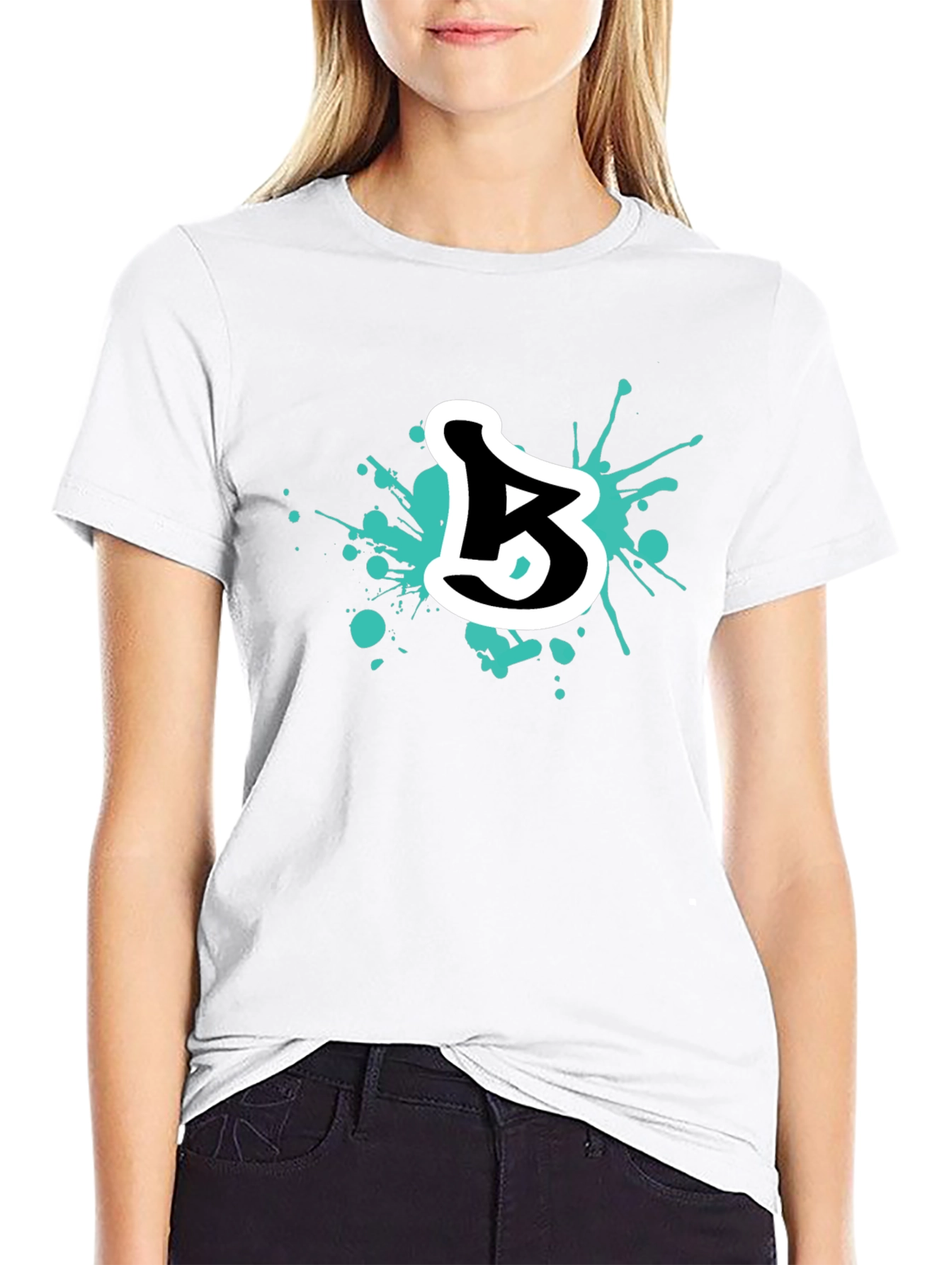 Black Abstract Letter B Graphic Tee - Black Cotton Blend view 9