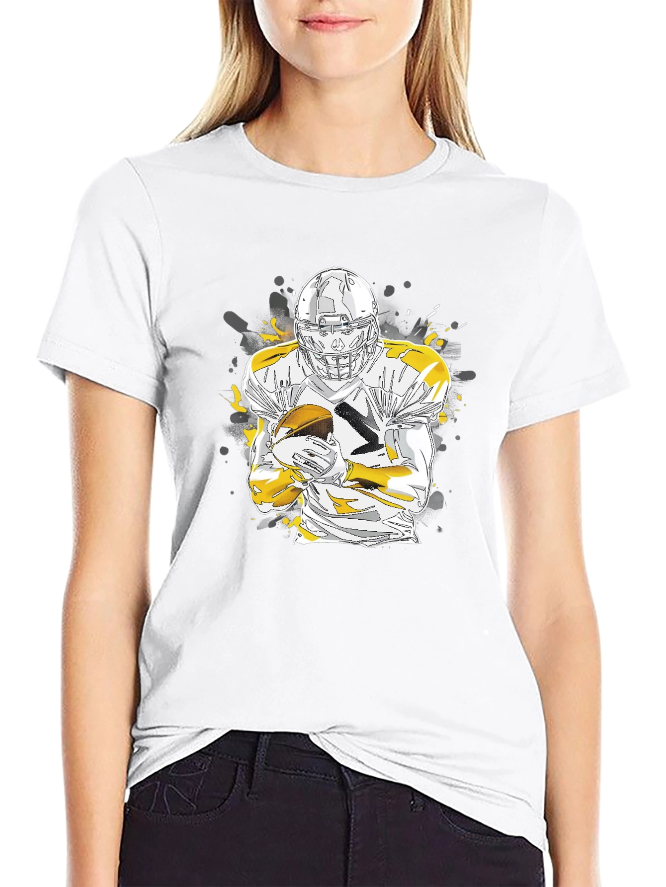 Black Football Player Graphic Black T-Shirt view 9
