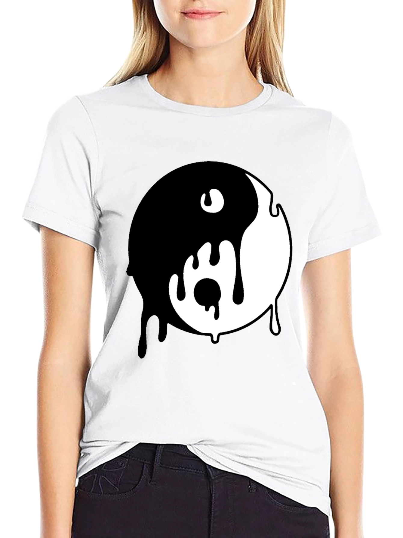 Black Dripping Yin Yang Graphic Tee - Black Cotton Blend view 9