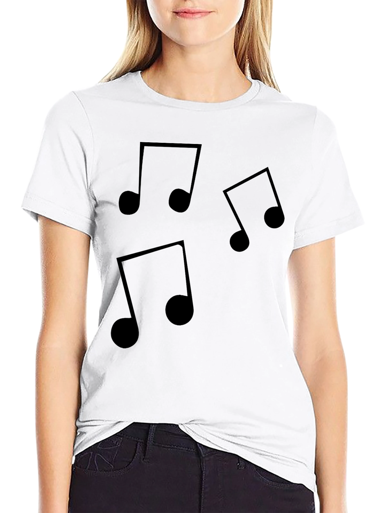 Black Musical Note T-Shirt - Black Cotton Tee for Music Lovers view 9