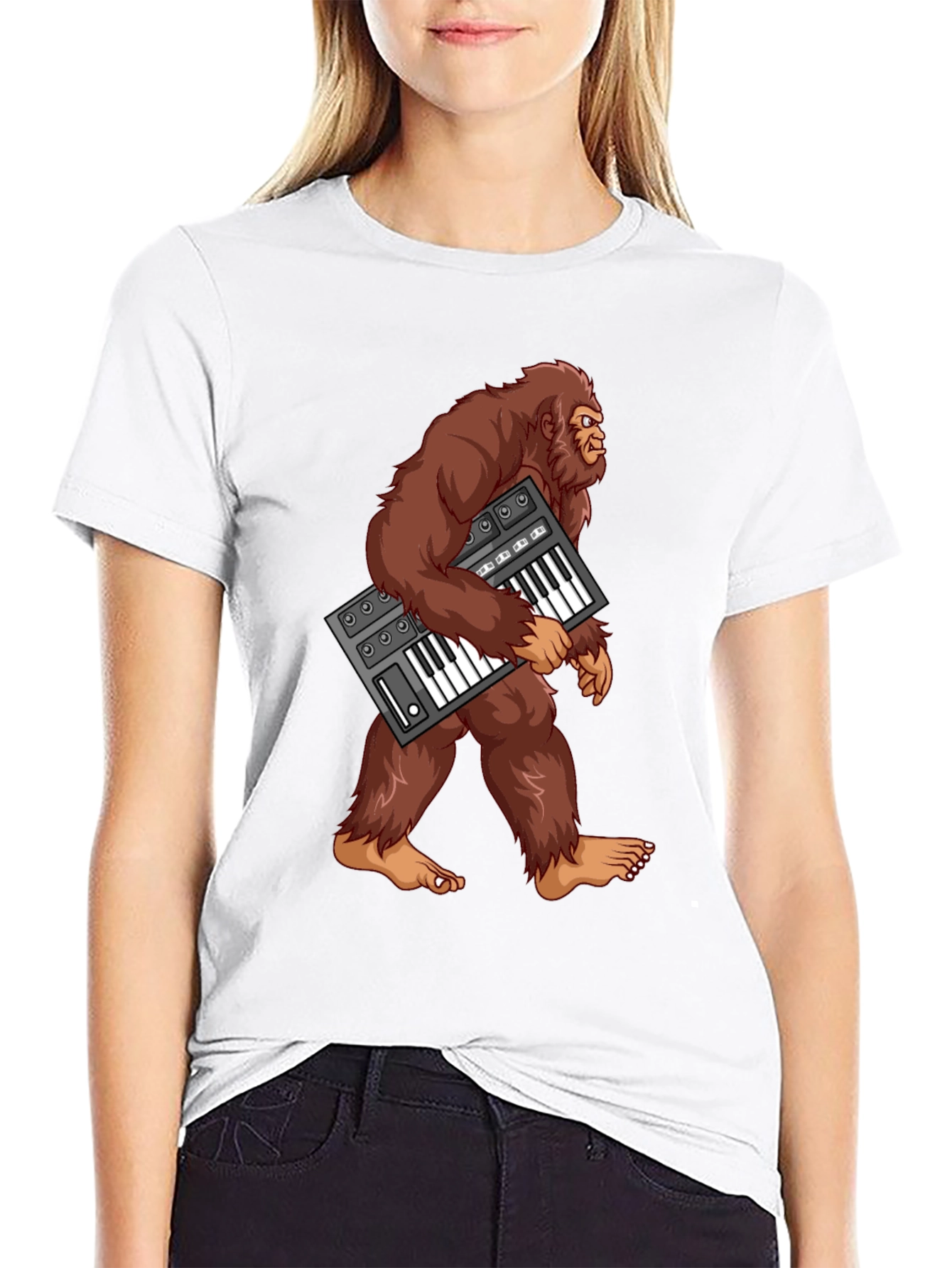 Black Sasquatch Synthesizer T-Shirt - Bigfoot Keyboard Tee view 9