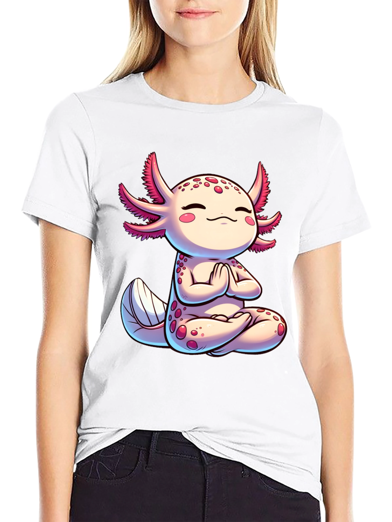 Black Zen Axolotl T-Shirt - Meditating Cute Amphibian view 9