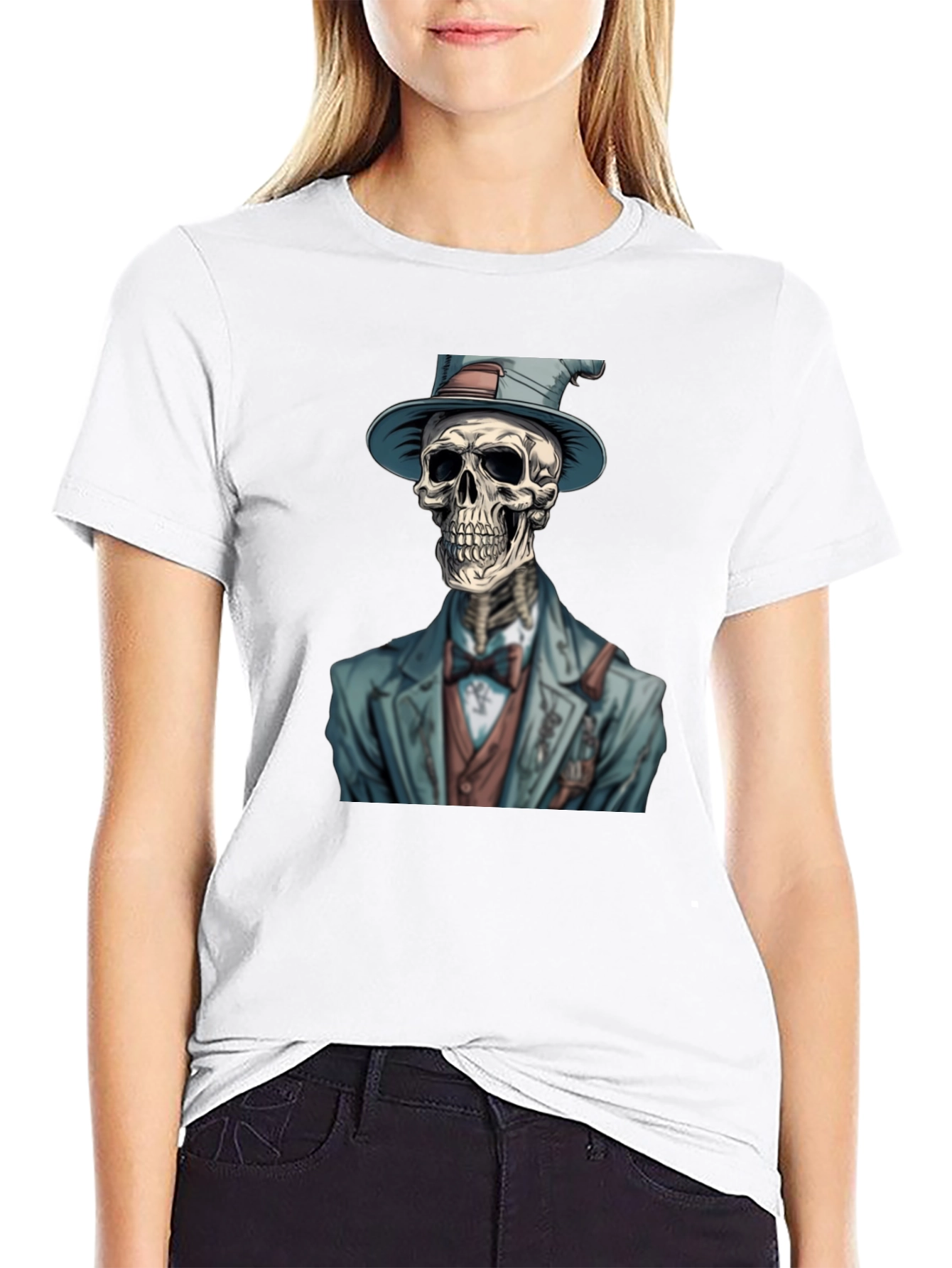 Black Dapper Skeleton T-Shirt - Unique Graphic Tee view 9