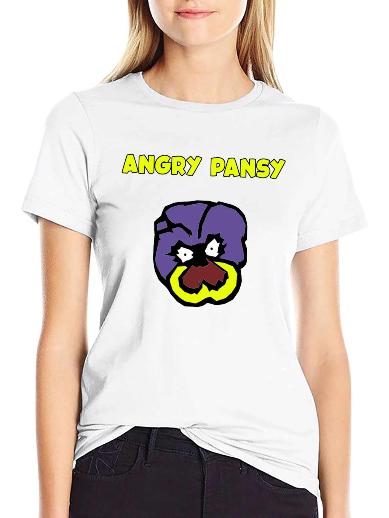 Black Angry Pansy Graphic Tee - Bold Humor T-Shirt view 9