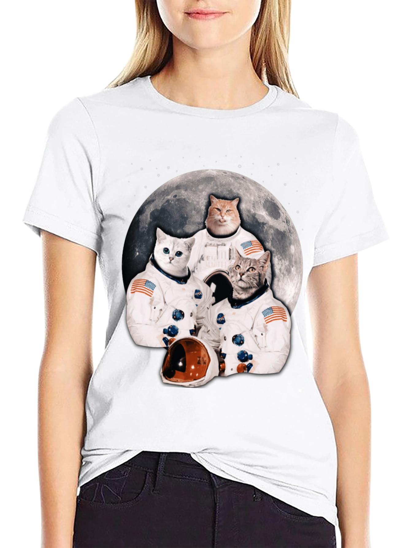 Black Cats in Space T-Shirt - Novelty Crew Tee view 9