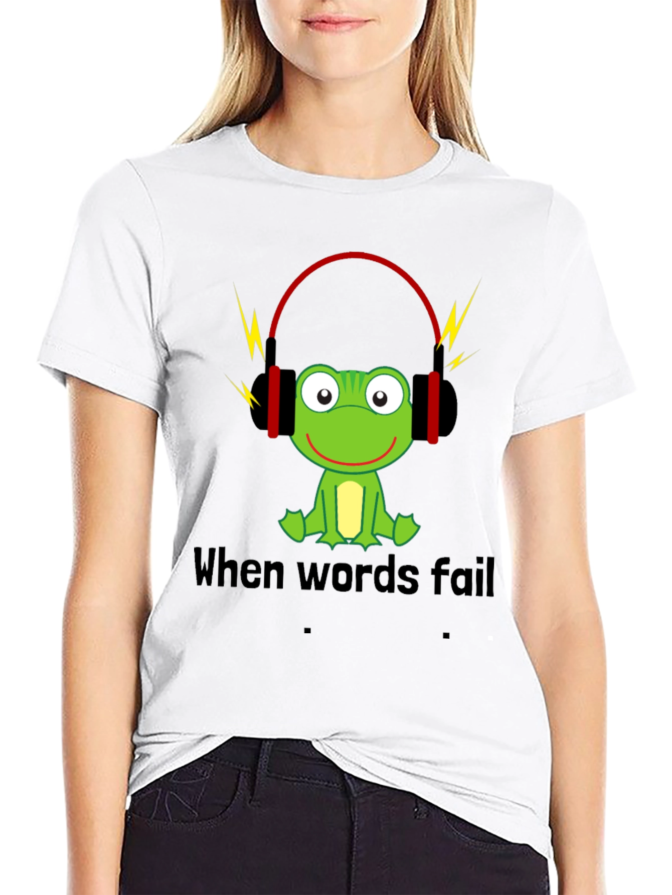 Black Funny Frog Music T-Shirt - When Words Fail, Music Speaks view 9