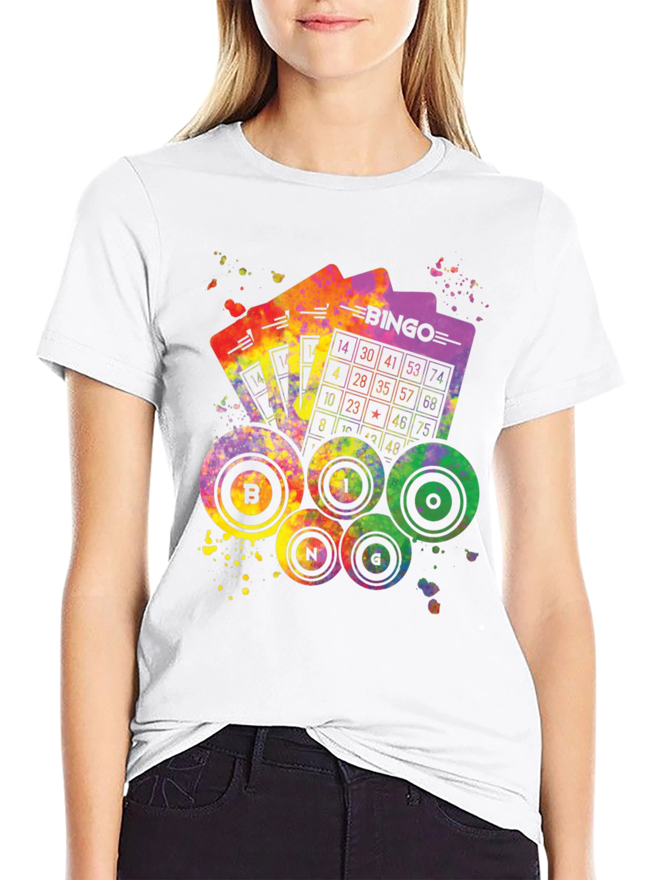 Black Colorful Bingo T-Shirt - Lucky Numbers Tee view 9