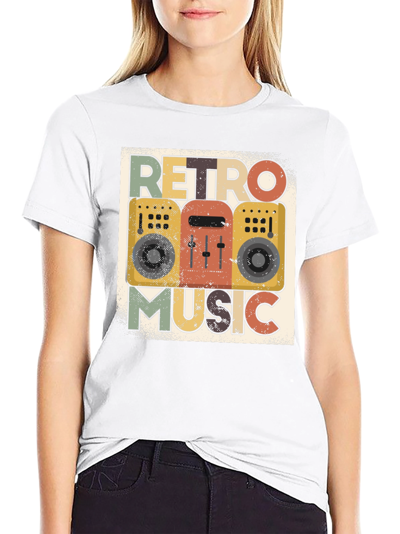 Black Retro Music Graphic Tee - Vintage Boombox T-Shirt view 9