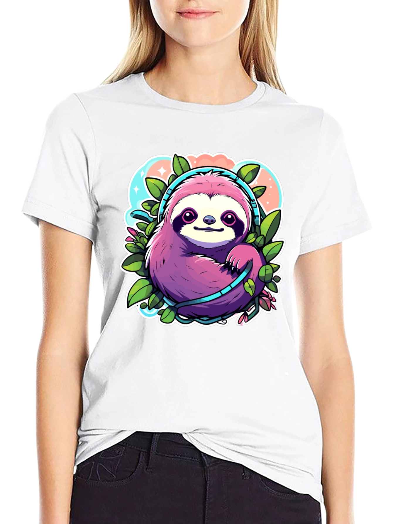 Black Sloth Headphones Graphic Tee - Cute Cartoon Animal Shirt view 9
