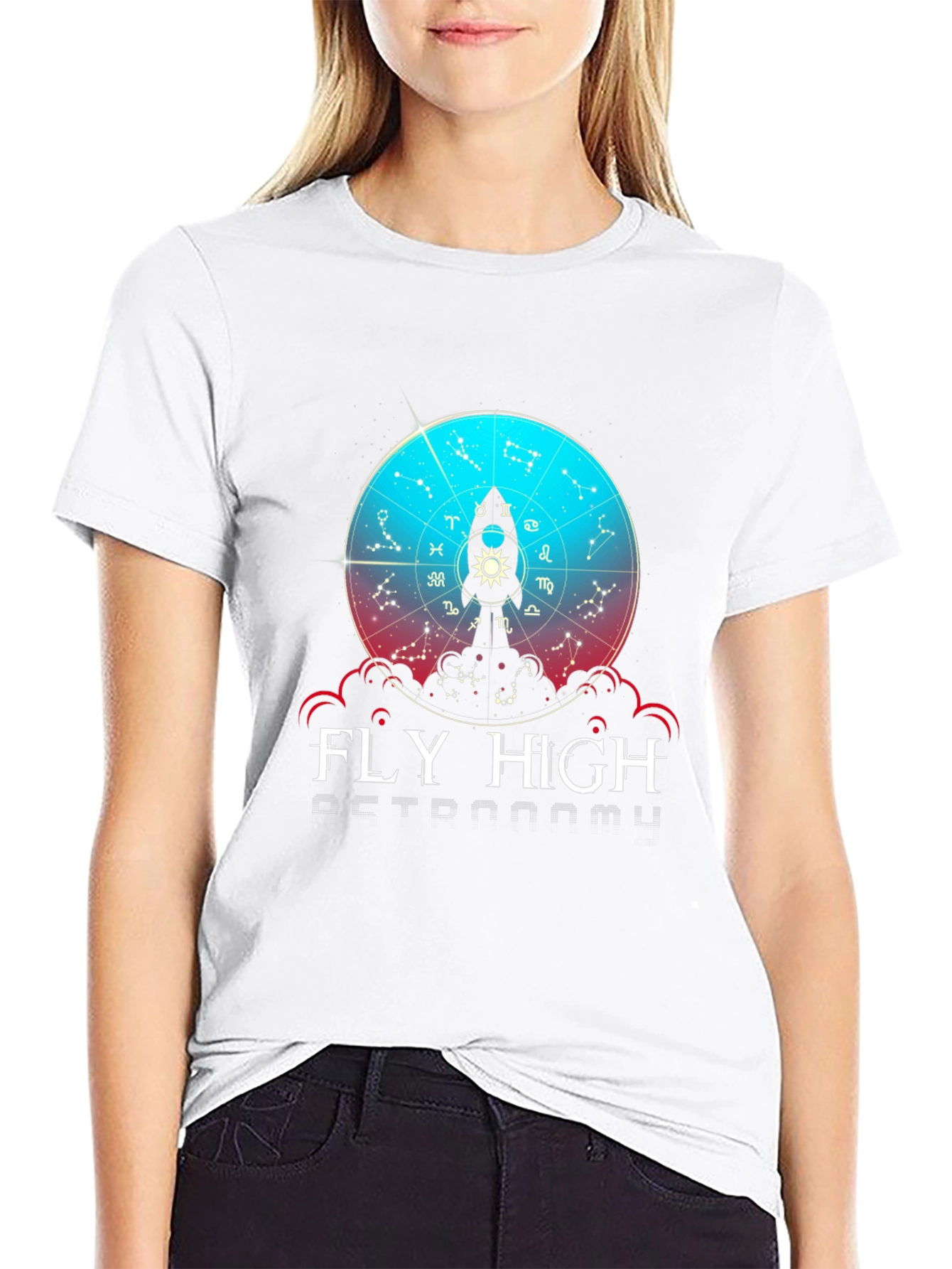 Black Fly High Astronomy T-Shirt - Zodiac Rocket Design view 9