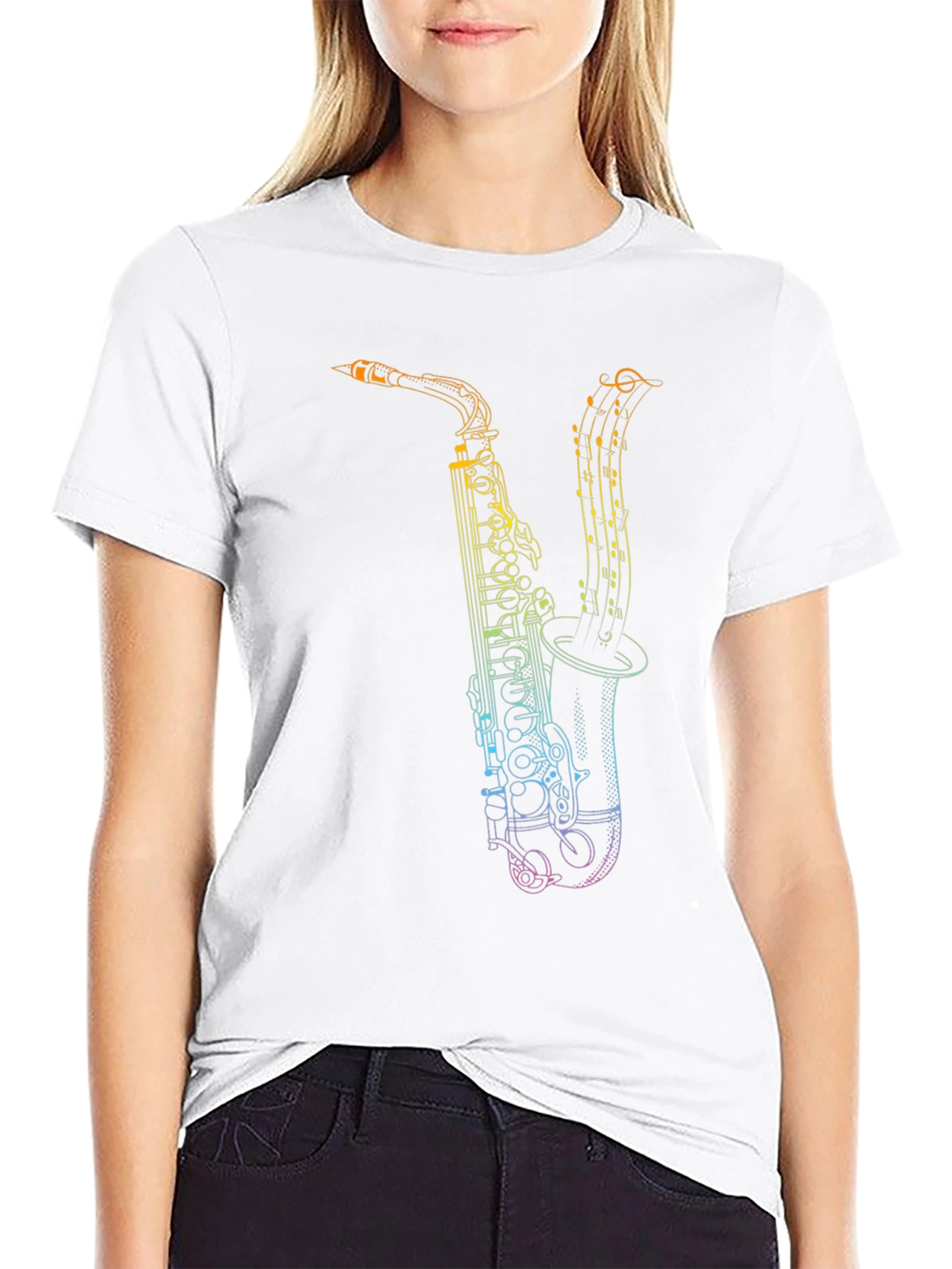 Black Saxophone Music Notes Graphic Tee view 9