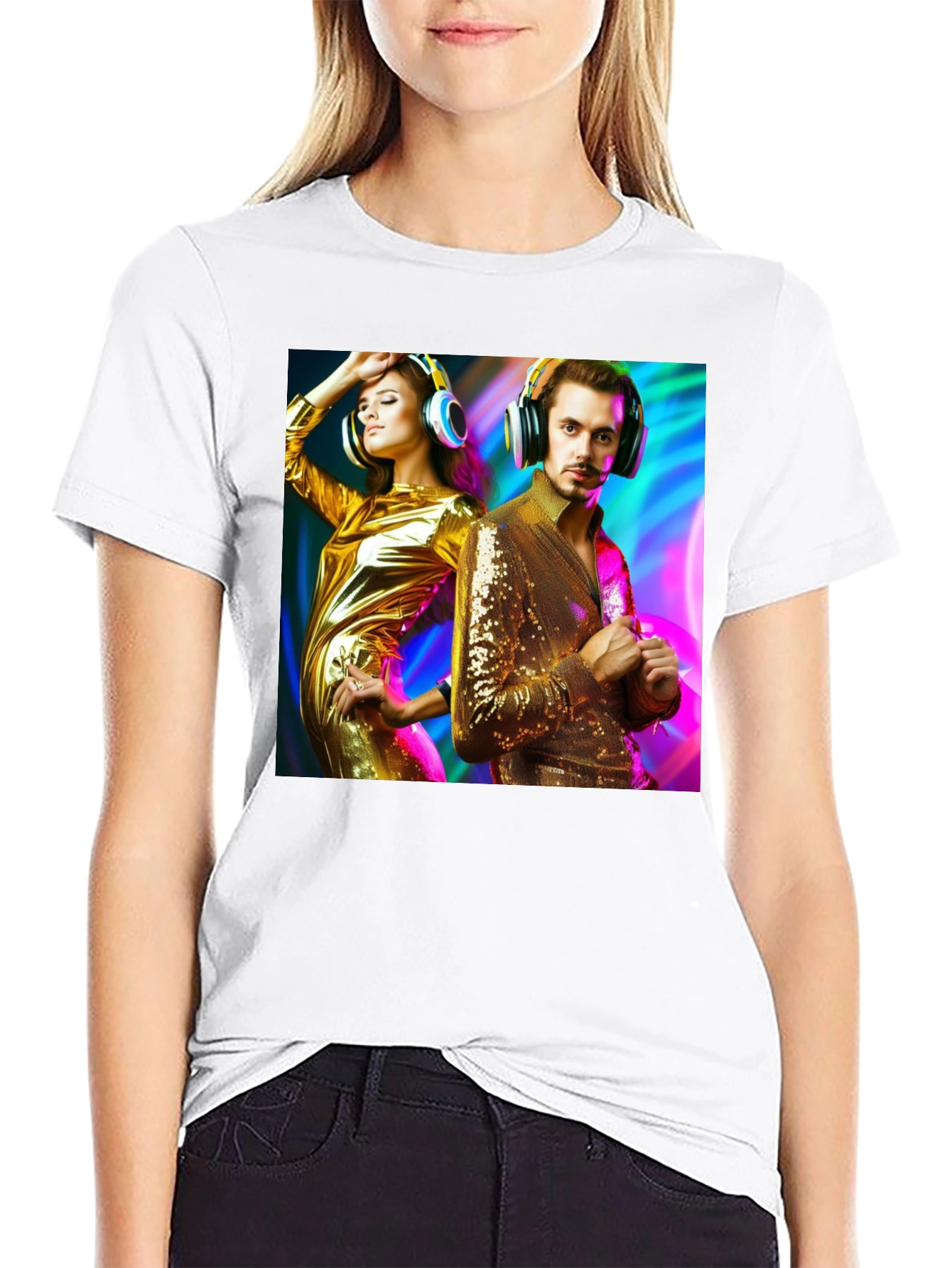 Black Retro Disco Couple Graphic T-Shirt view 9