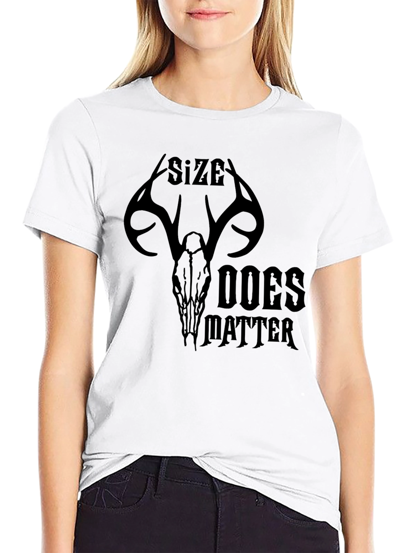 Black Size Does Matter Deer Skull Graphic Tee view 9