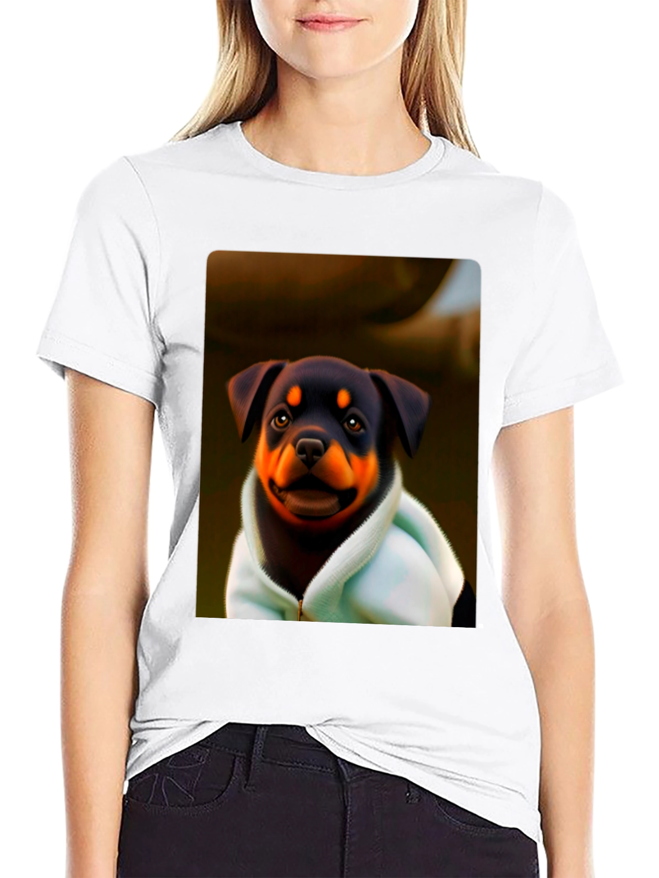 Black Rottweiler Puppy Hoodie T-Shirt - Cute Dog Tee view 9