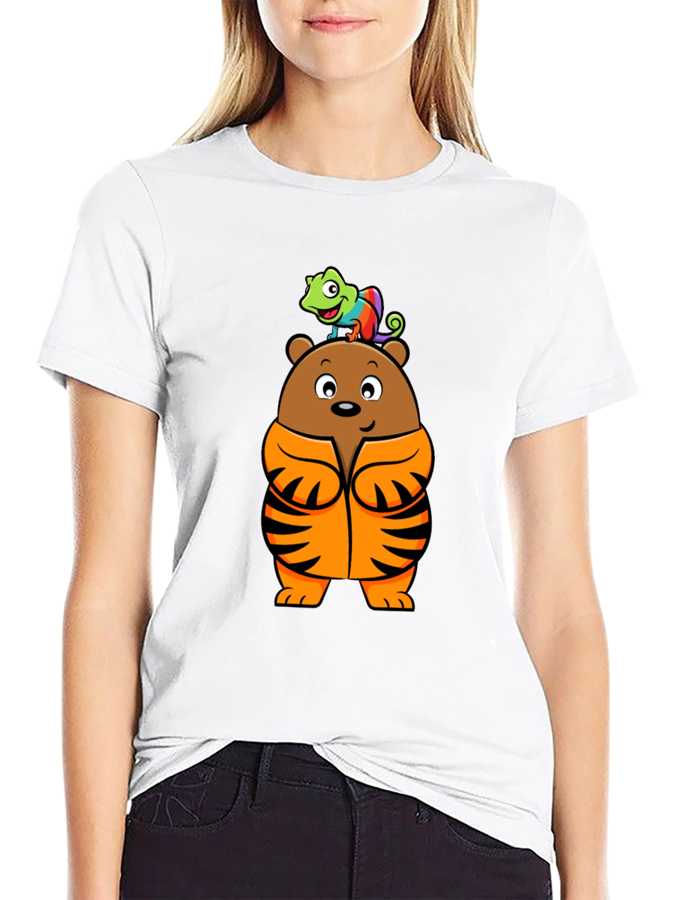 Black Bear and Chameleon Graphic Tee view 9