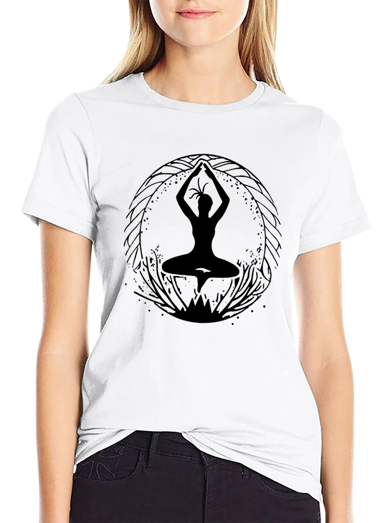 Black Yoga Silhouette Graphic T-Shirt - Black view 9