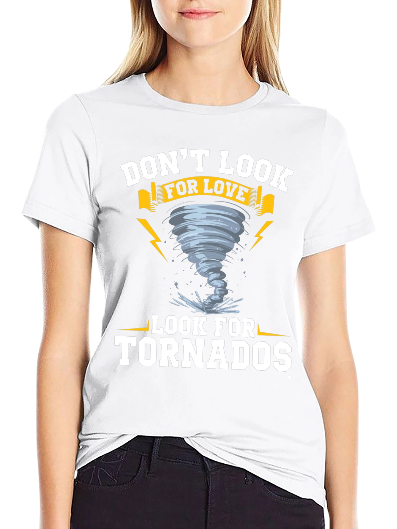 Black Don't Look for Love, Look for Tornadoes Black Graphic T-Shirt view 9