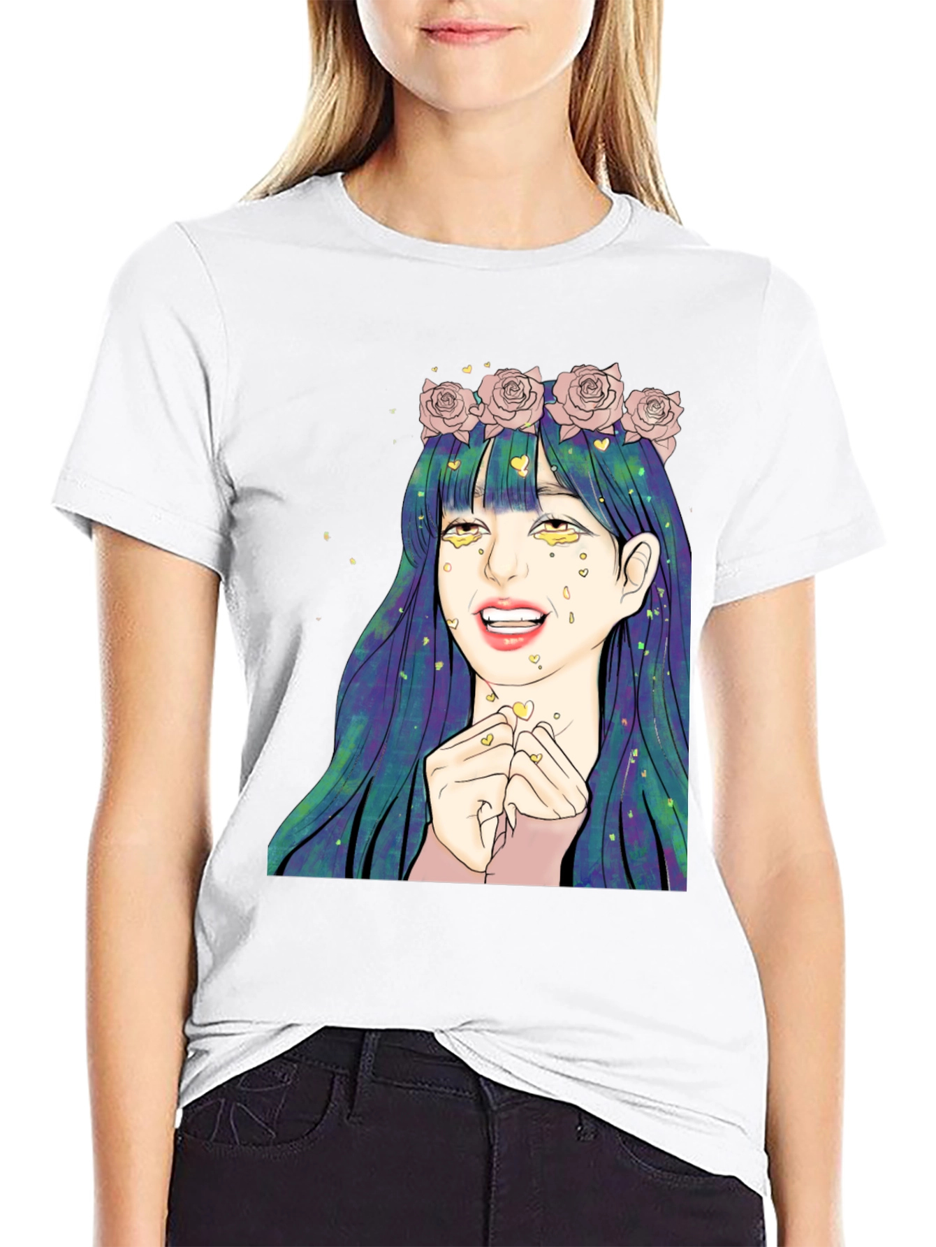 Black Anime Girl Graphic Tee - Black Unisex T-Shirt view 9