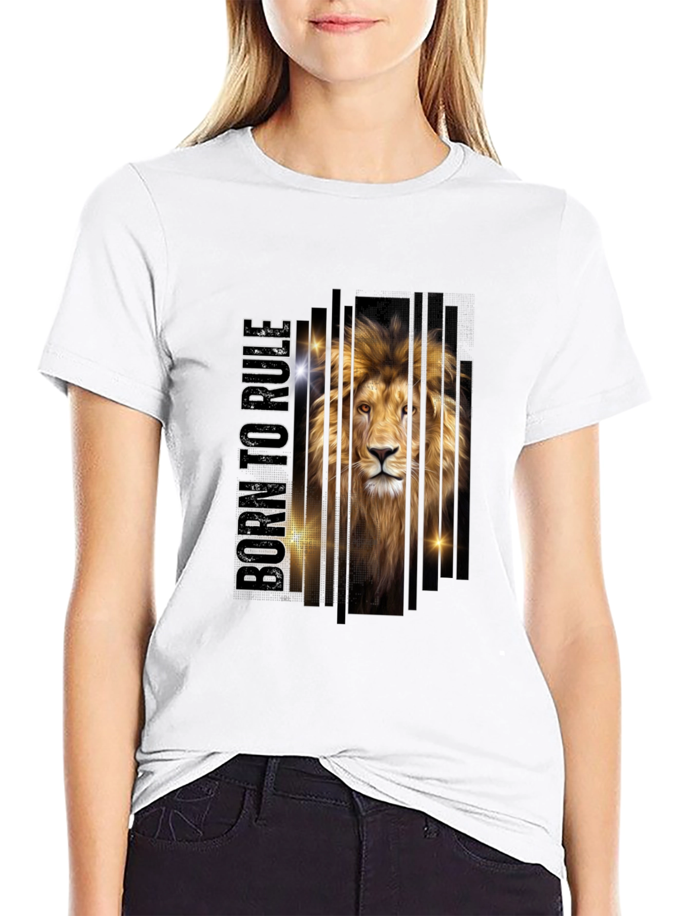 Black Born to Rule Lion Graphic Print Tee - Stylish Men's Black T-Shirt view 9