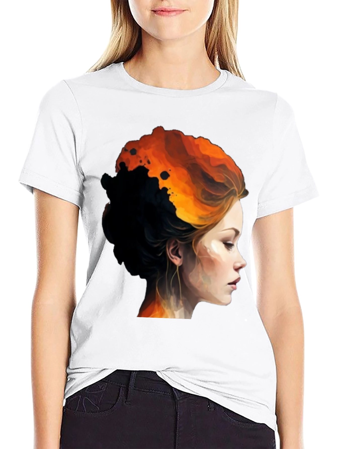 Black Fiery Woman Graphic Tee - Bold Artistic Design view 9