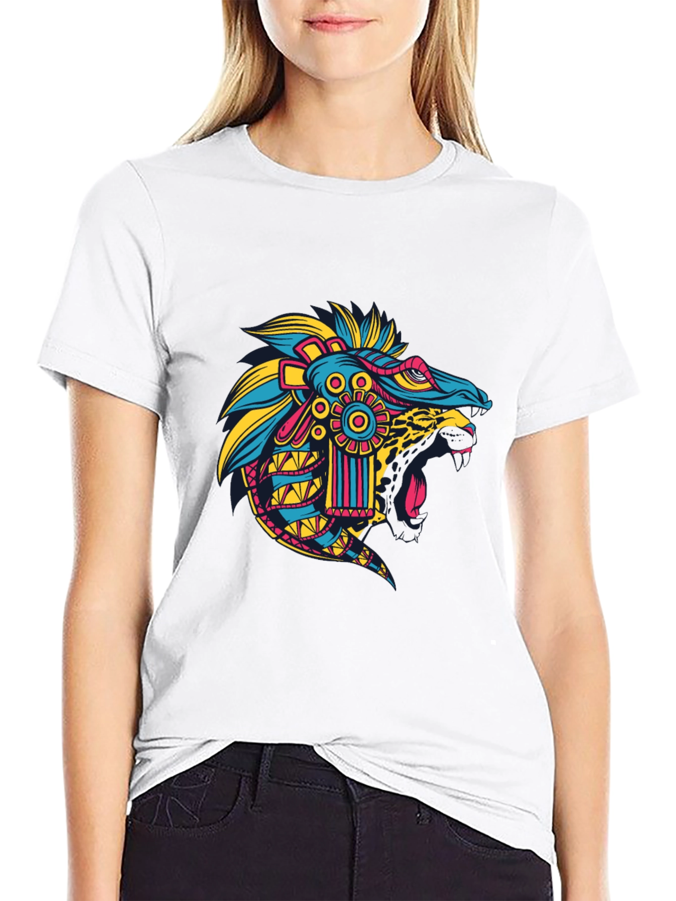 Black Aztec Jaguar Head T-Shirt - Bold Graphic Tee view 9