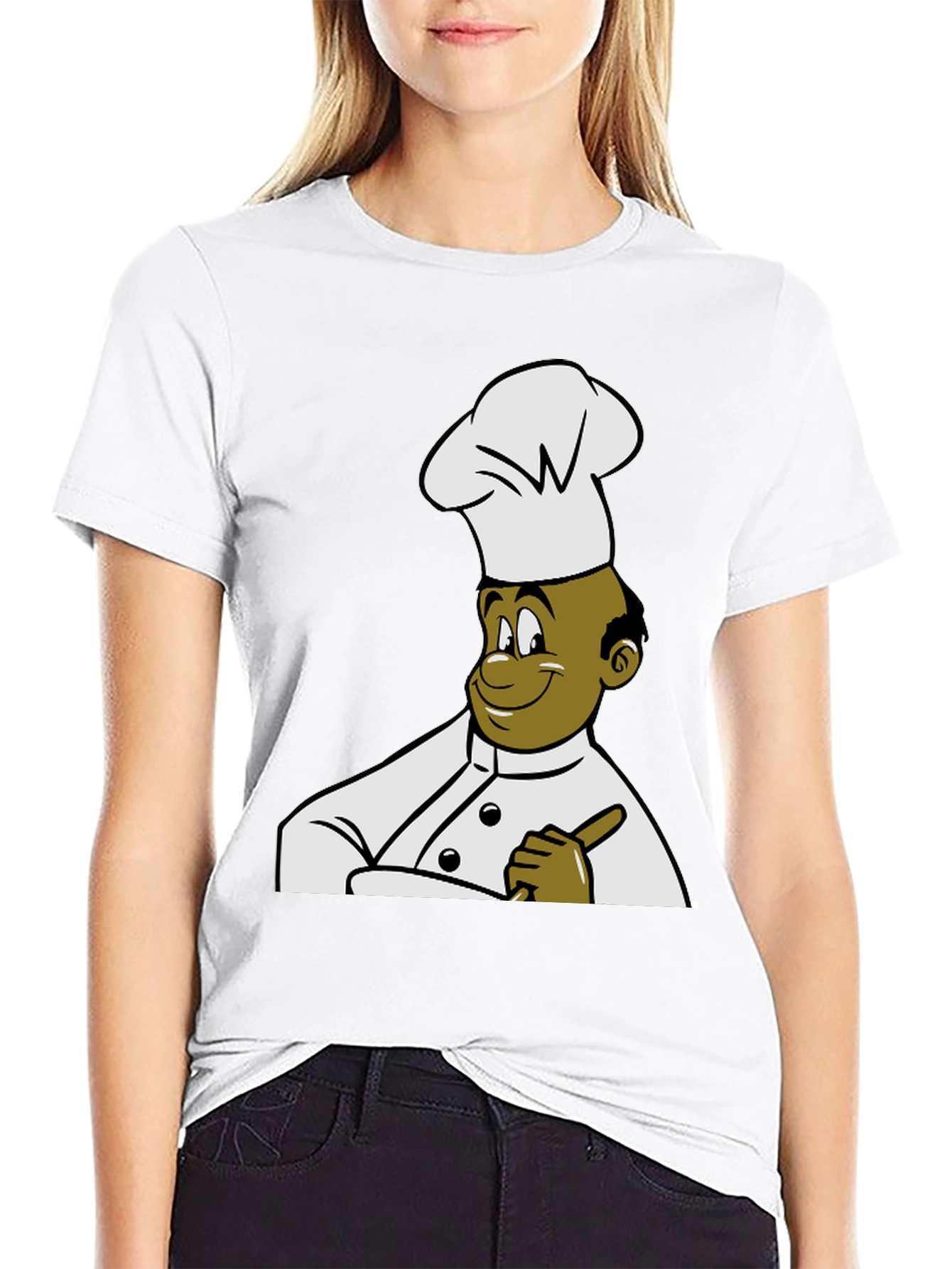 Black Chef Cartoon T-Shirt - Black Cotton Tee view 9