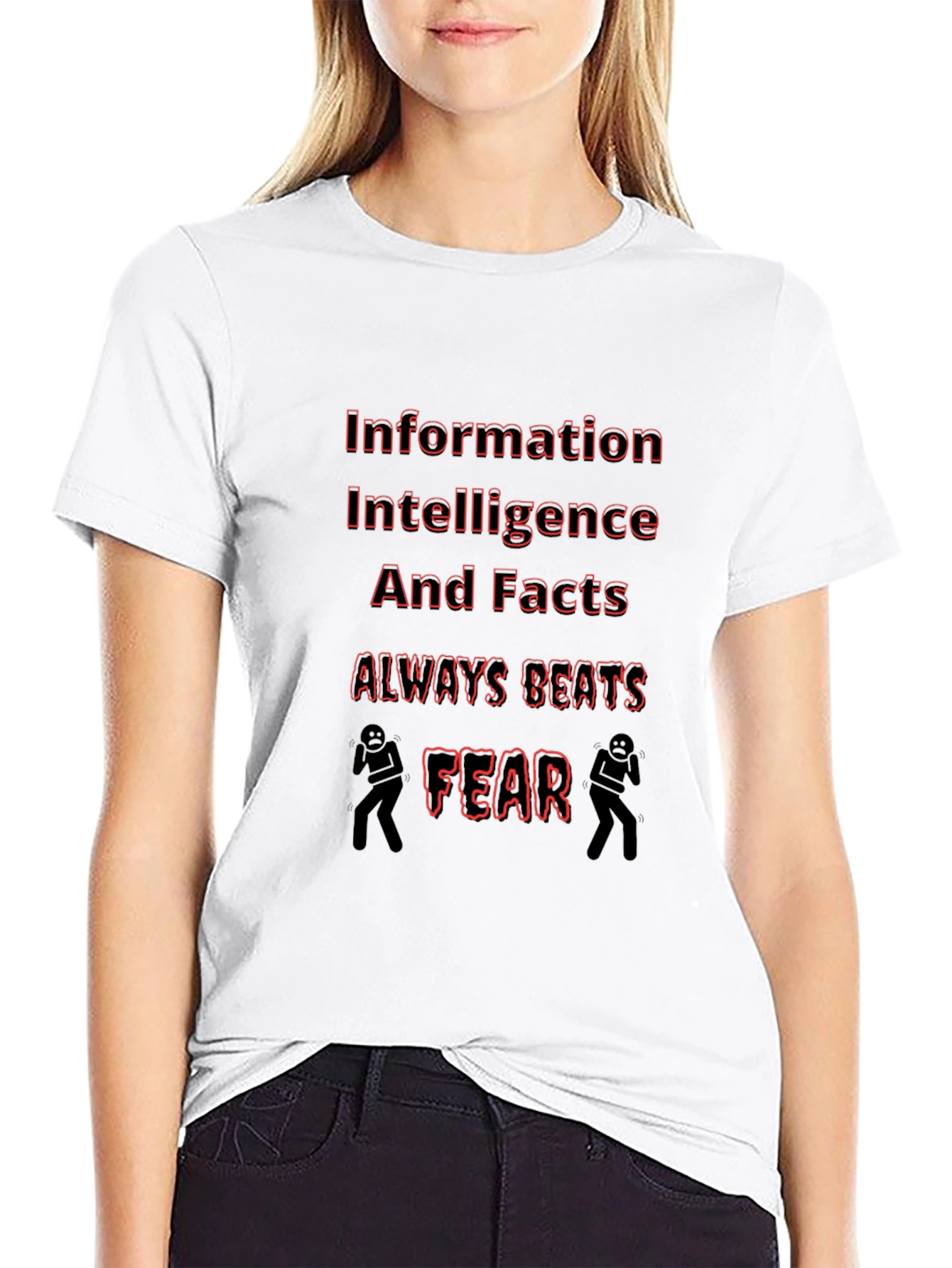 Black Information Beats Fear Graphic T-Shirt view 9