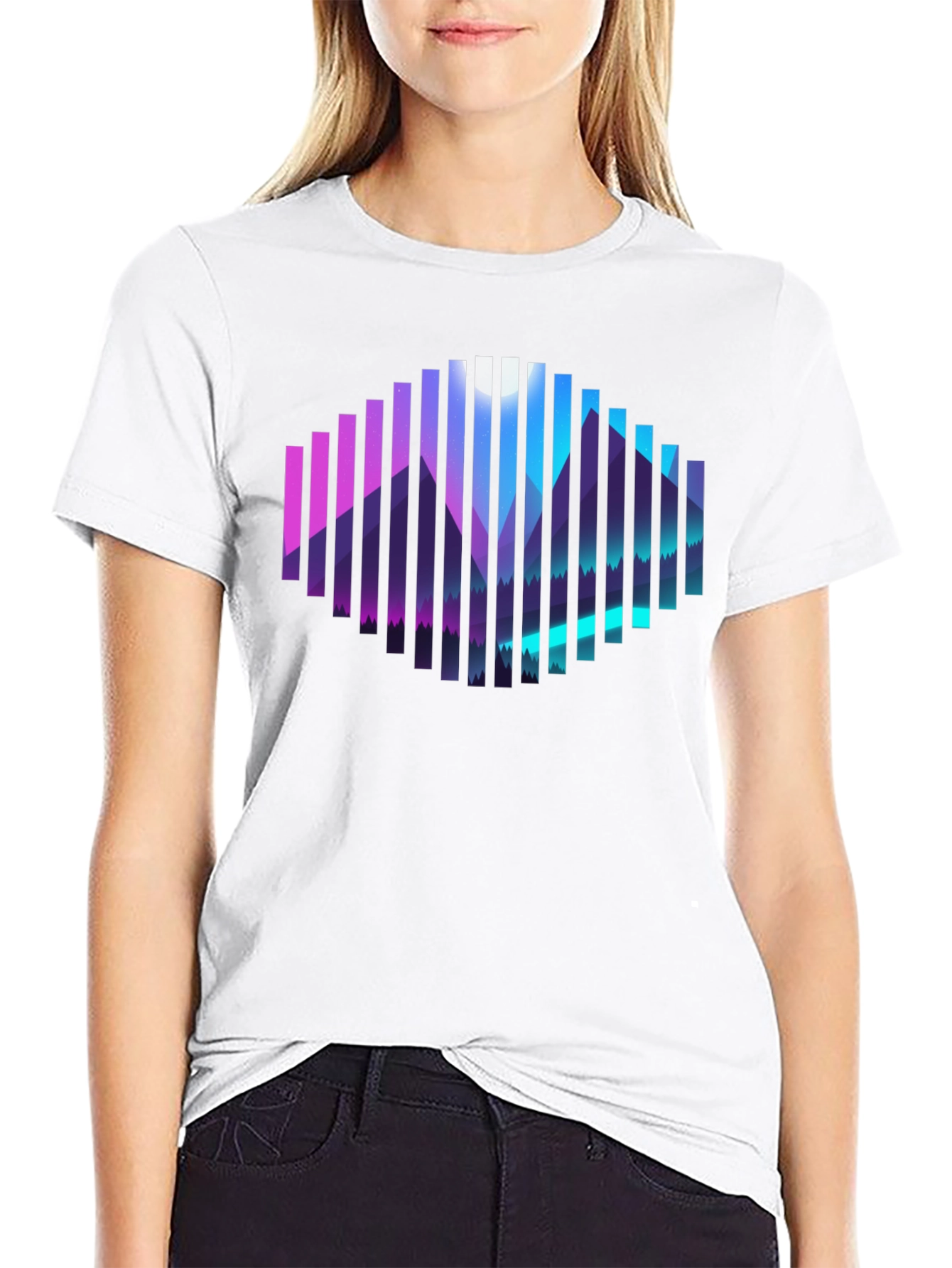 Black Geometric Mountainscape Graphic Tee - Black view 9