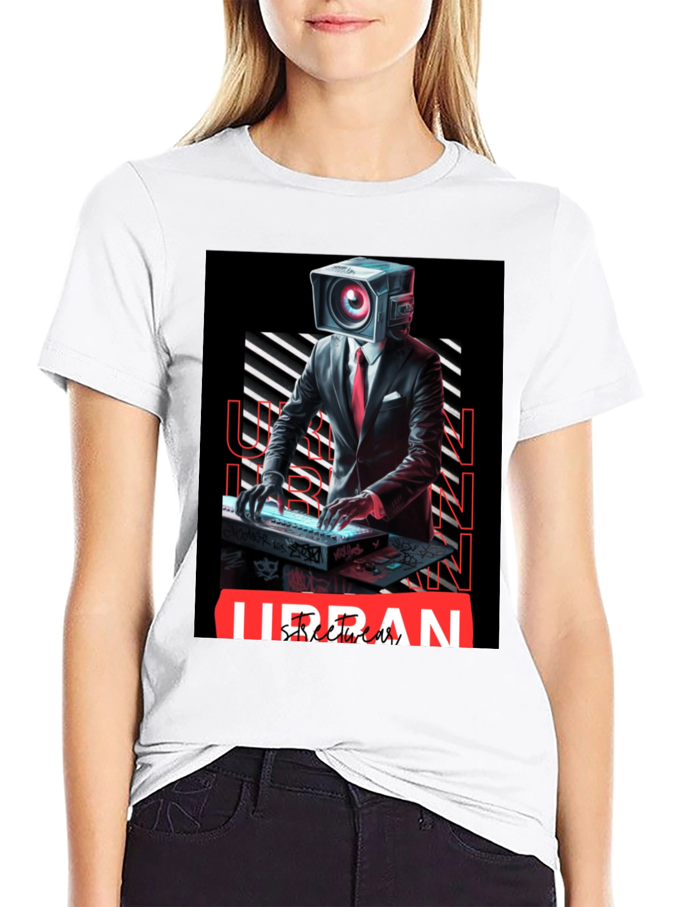 Black Urban Streetwear Camera Head DJ Graphic Tee view 9