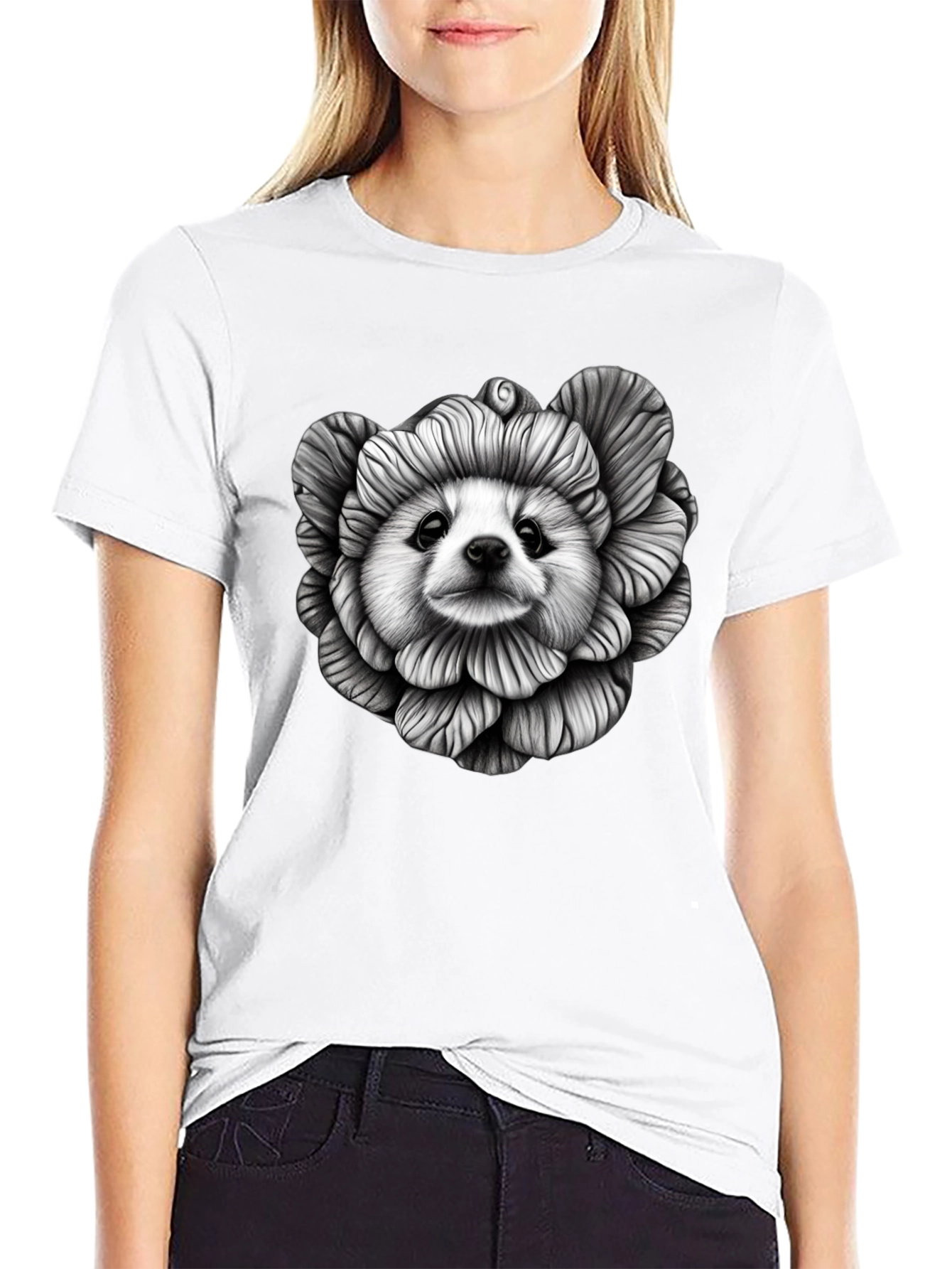 Black Dog Flower Graphic Tee - Unique Art T-Shirt view 9