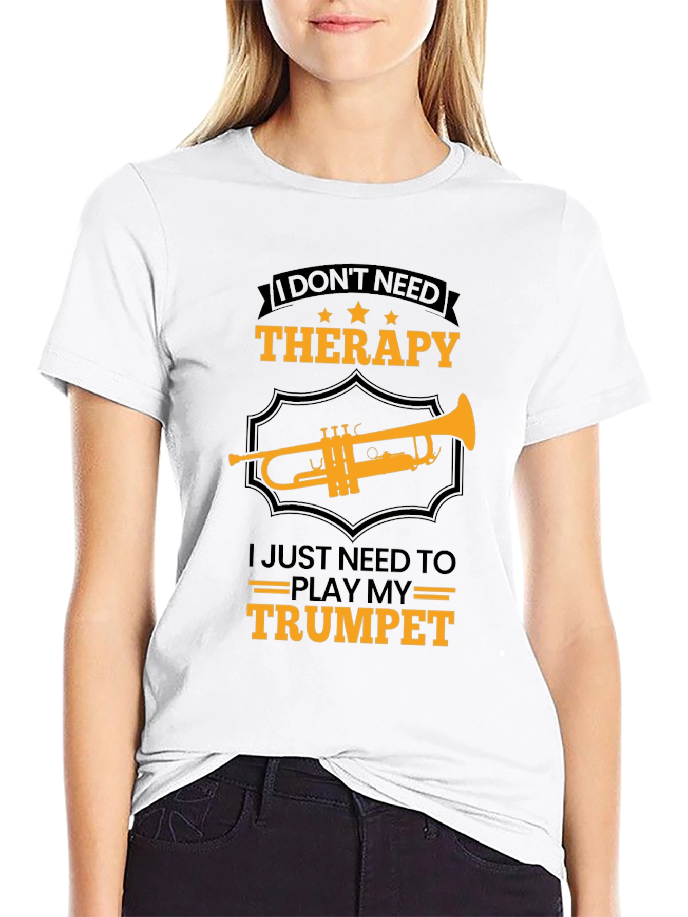 Black Trumpet Therapy T-Shirt - Musician Gift view 9